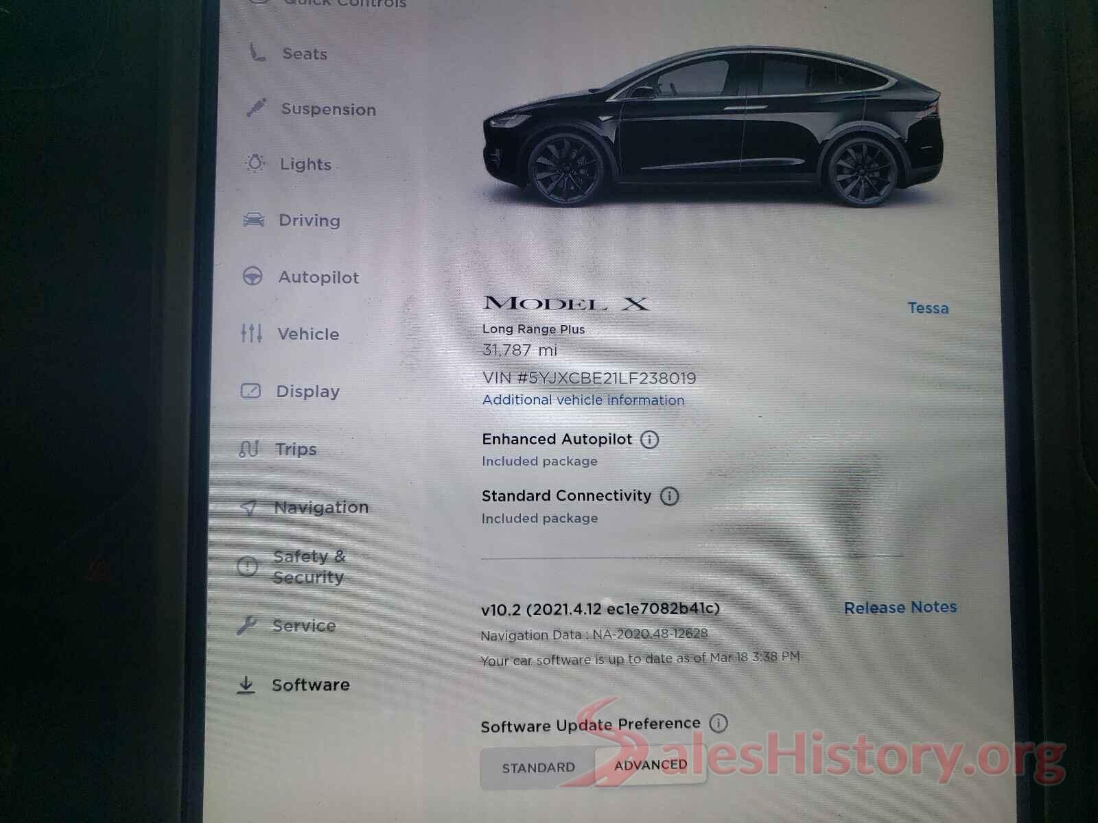 5YJXCBE21LF238019 2020 TESLA MODEL X