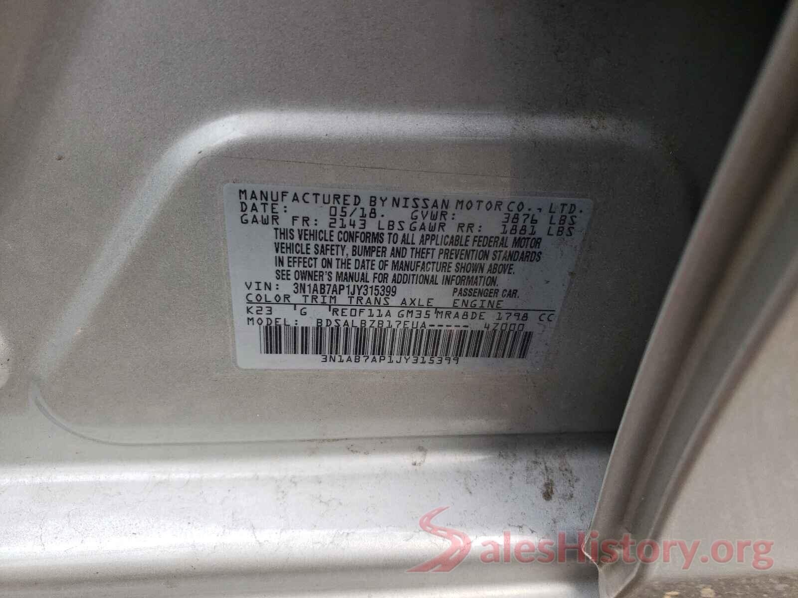 3N1AB7AP1JY315399 2018 NISSAN SENTRA