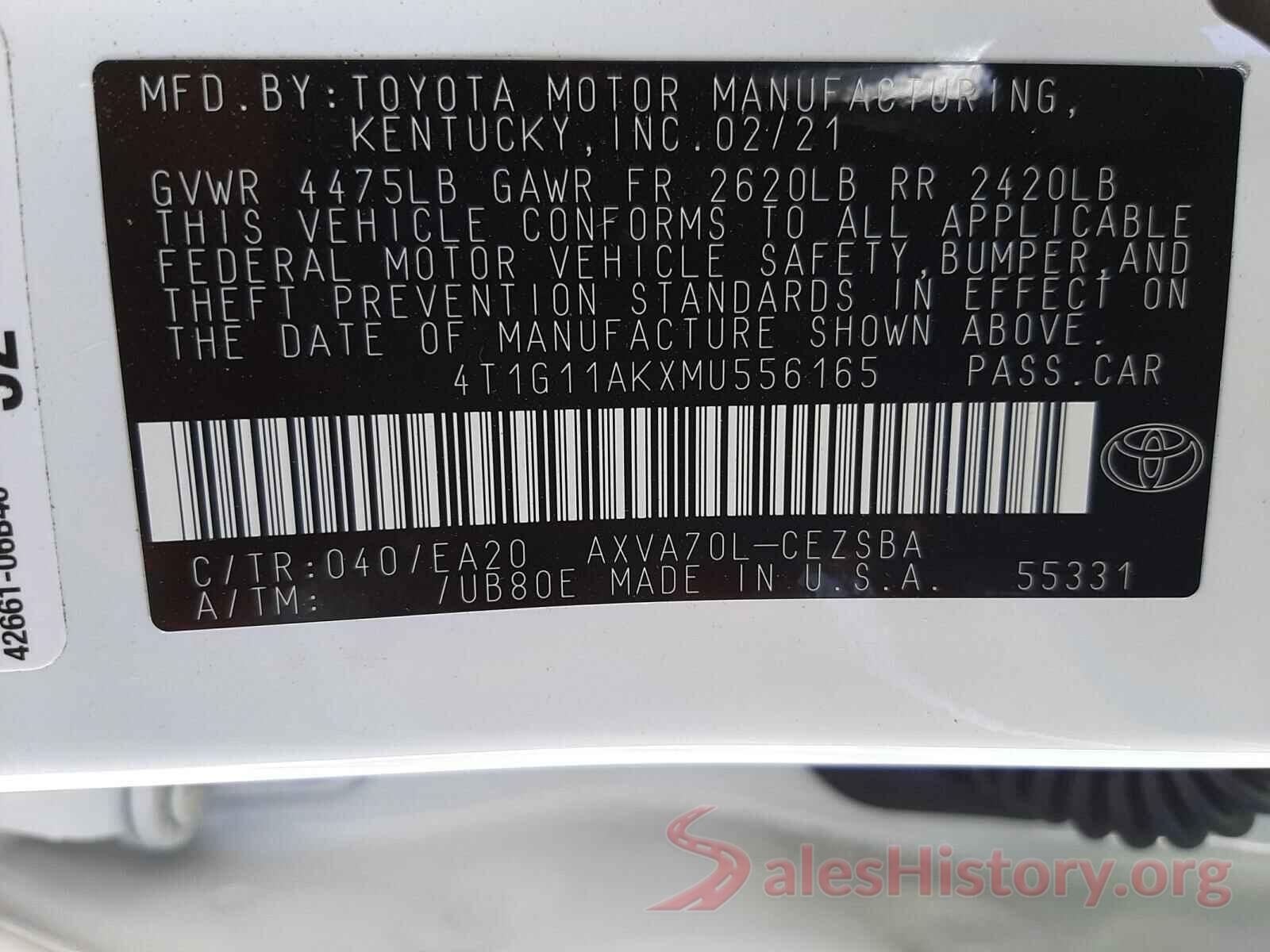 4T1G11AKXMU556165 2021 TOYOTA CAMRY