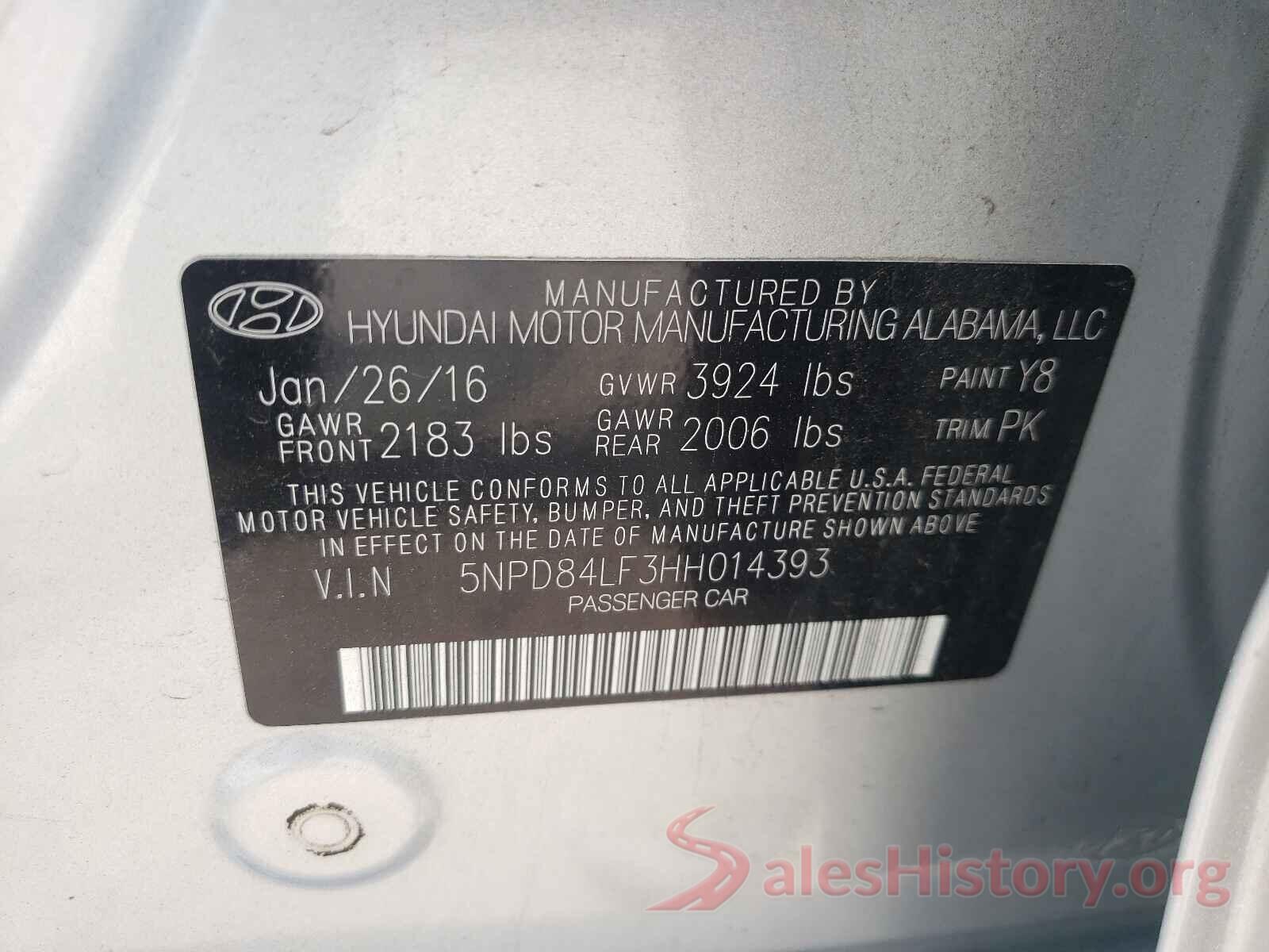 5NPD84LF3HH014393 2017 HYUNDAI ELANTRA