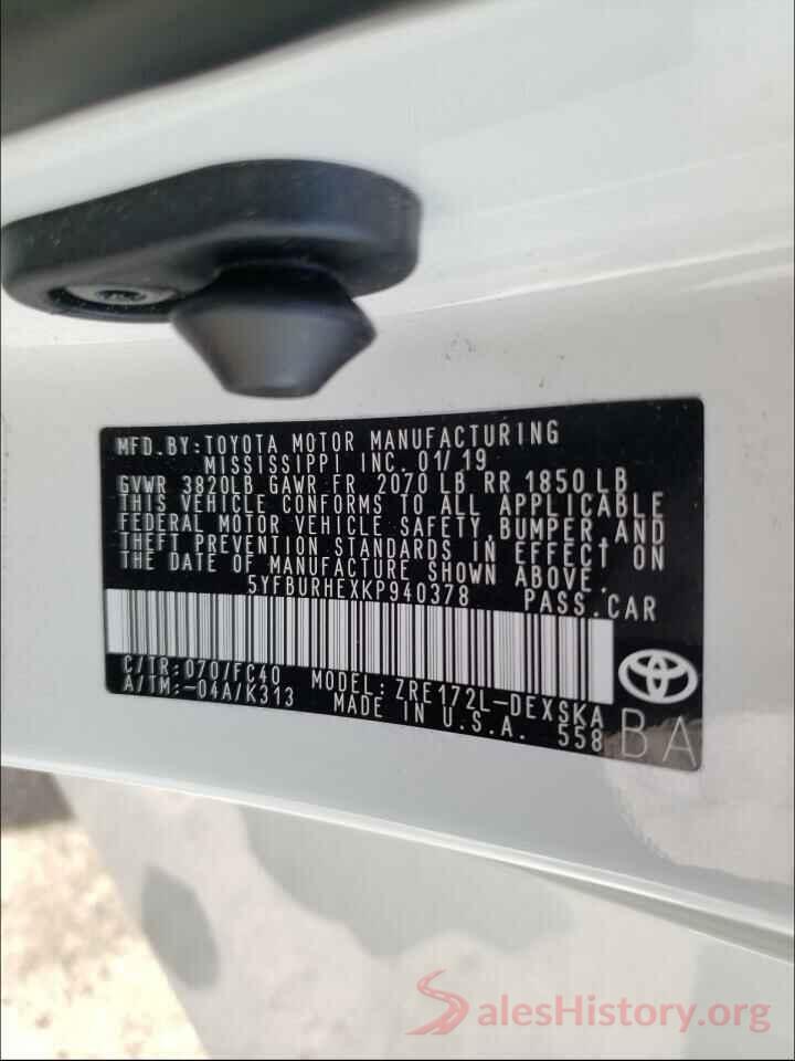 5YFBURHEXKP940378 2019 TOYOTA COROLLA