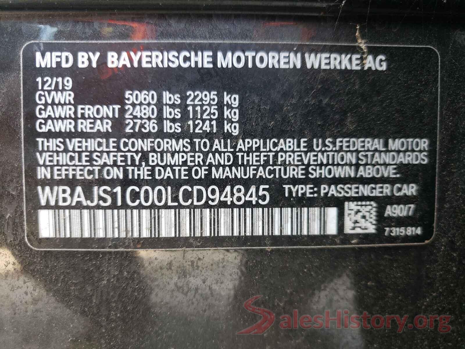 WBAJS1C00LCD94845 2020 BMW 5 SERIES