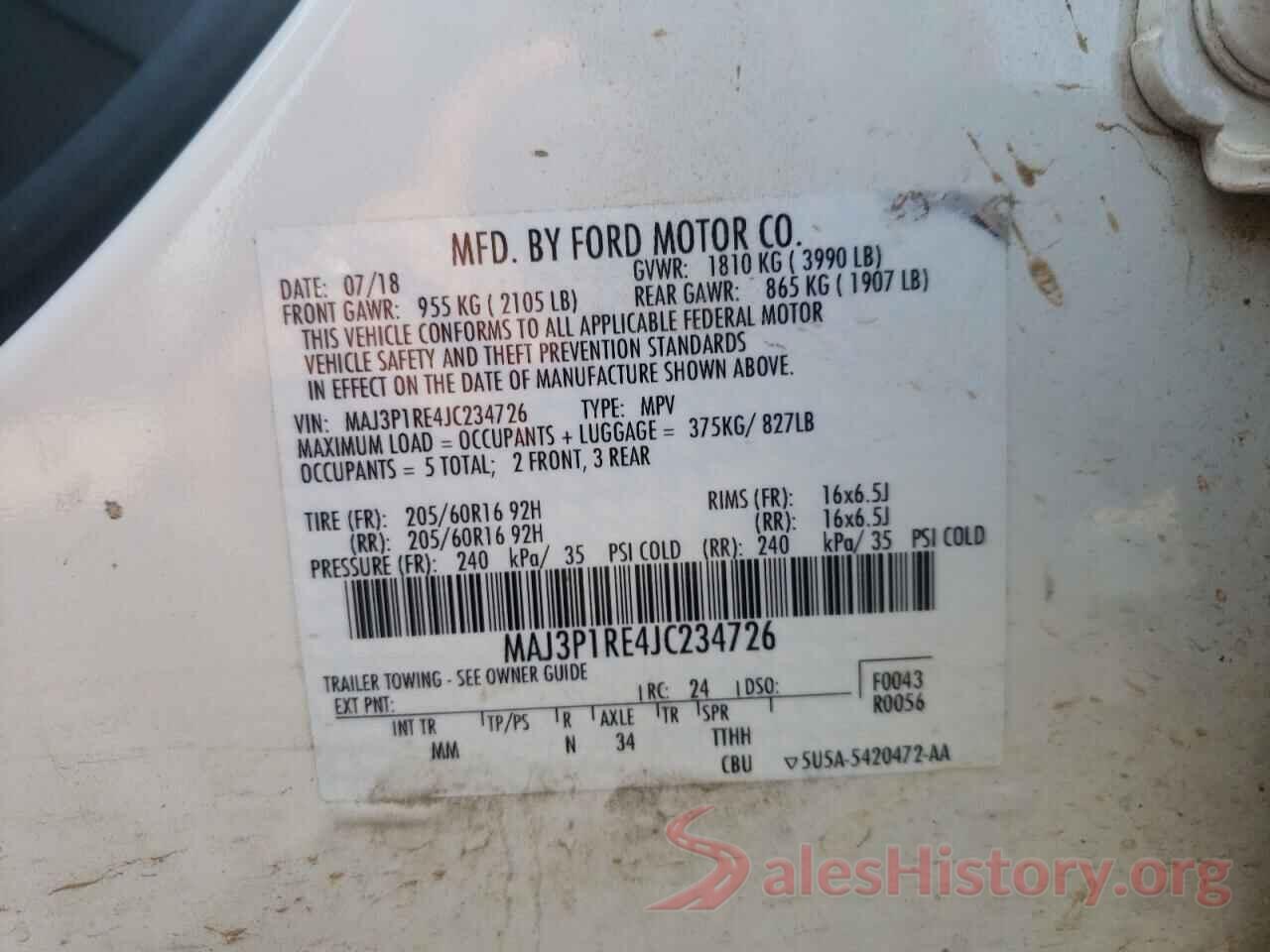 MAJ3P1RE4JC234726 2018 FORD ECOSPORT