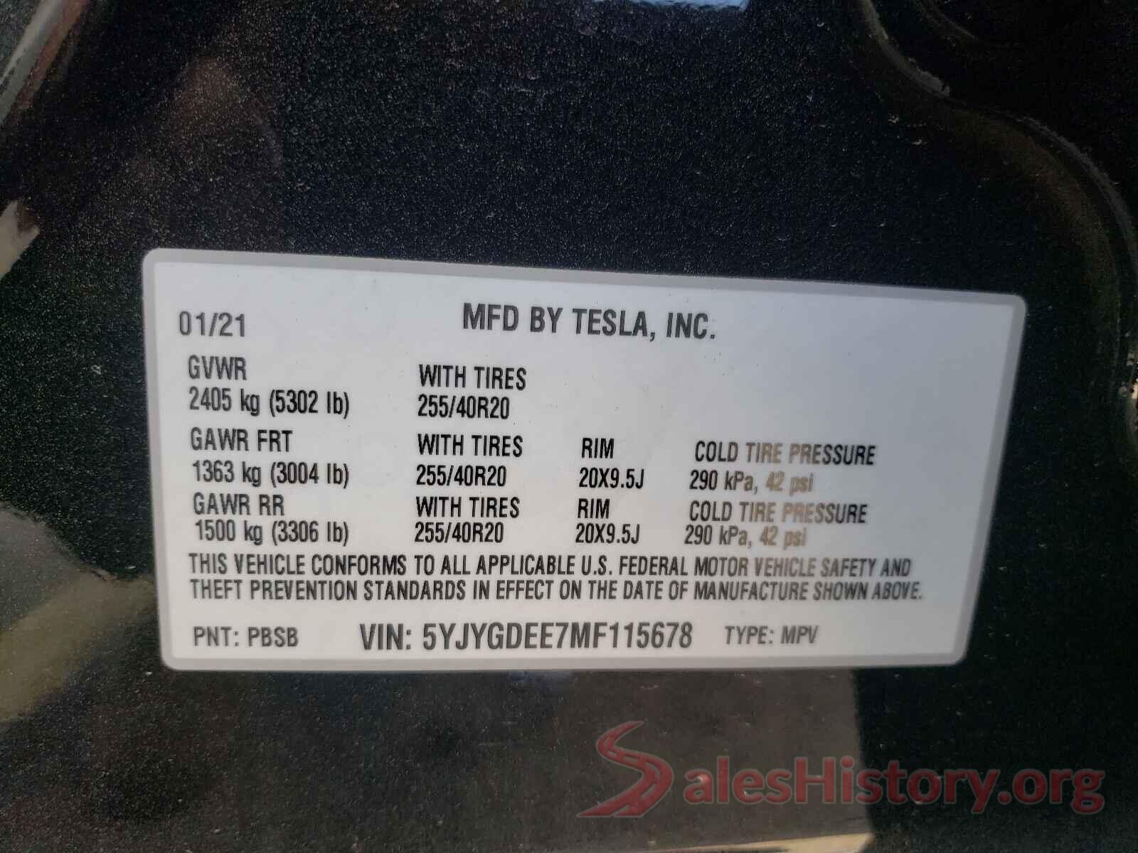 5YJYGDEE7MF115678 2021 TESLA MODEL Y