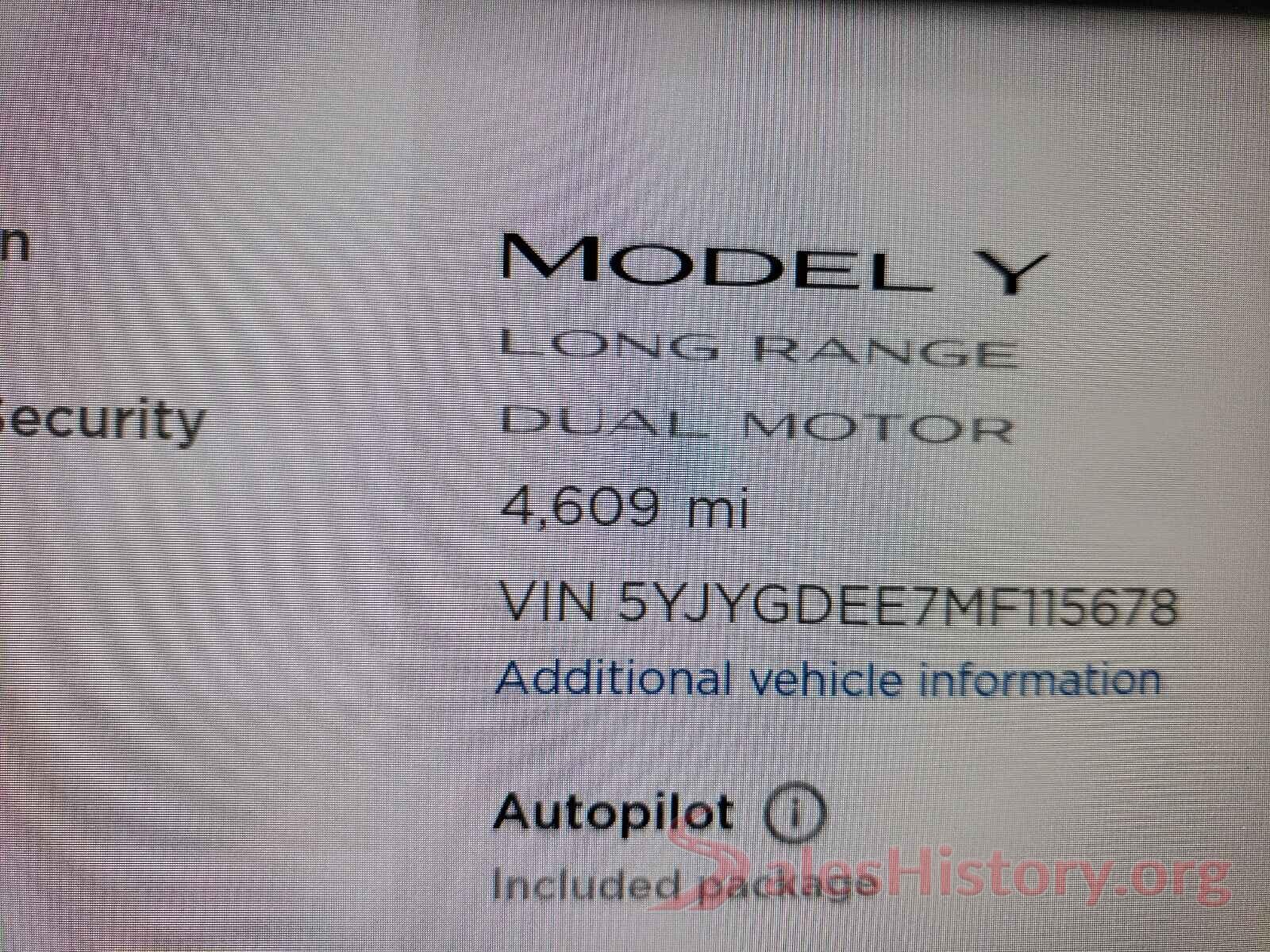 5YJYGDEE7MF115678 2021 TESLA MODEL Y