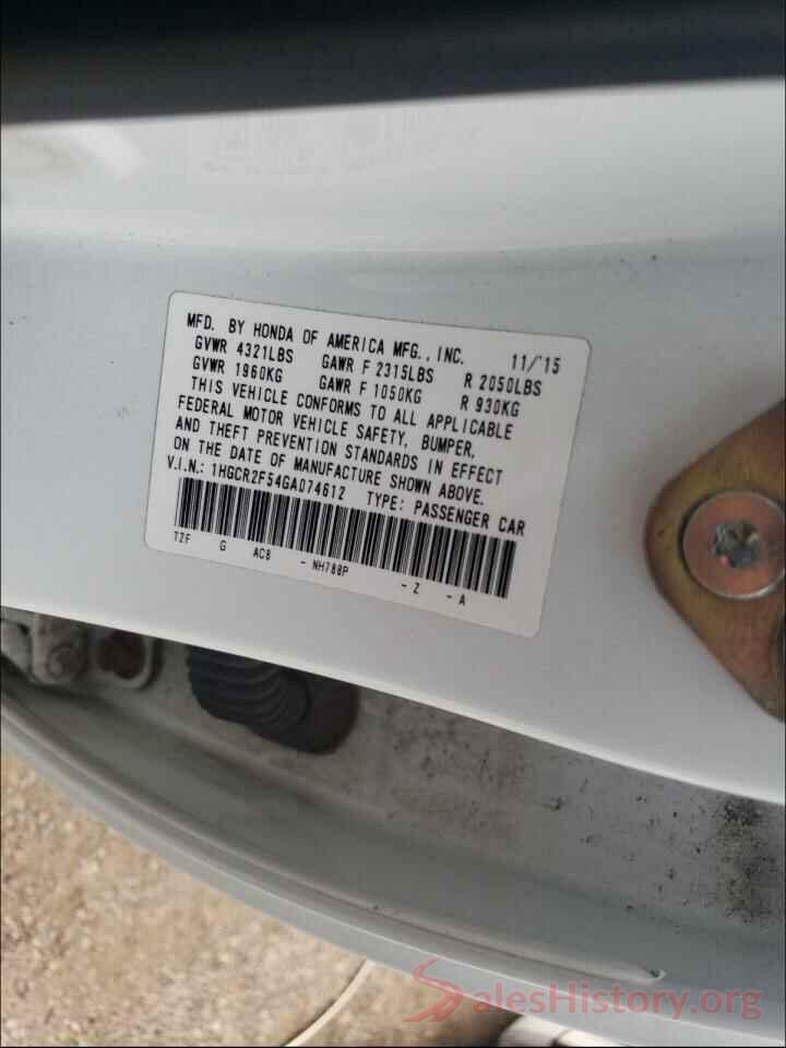 1HGCR2F54GA074612 2016 HONDA ACCORD