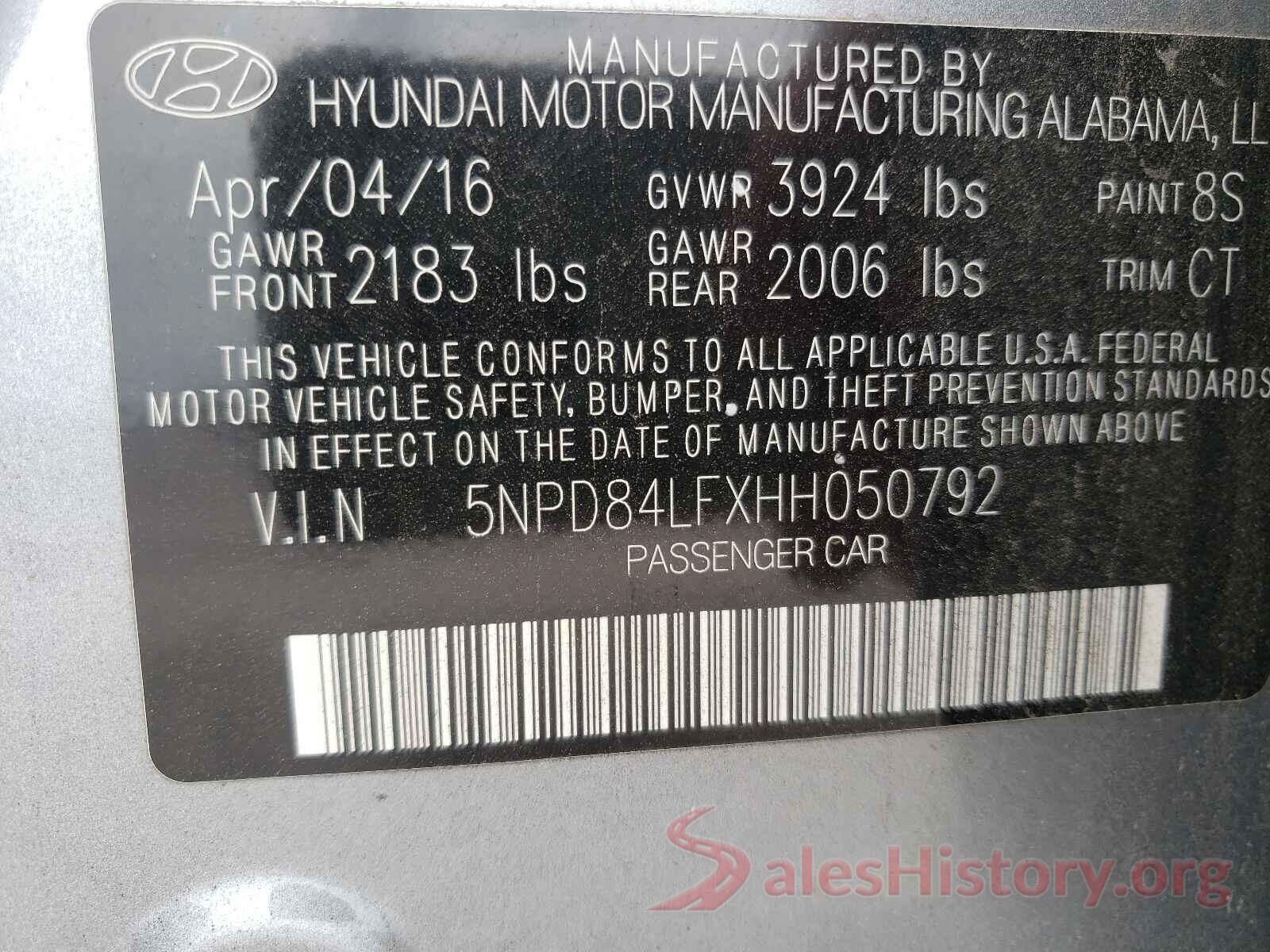 5NPD84LFXHH050792 2017 HYUNDAI ELANTRA