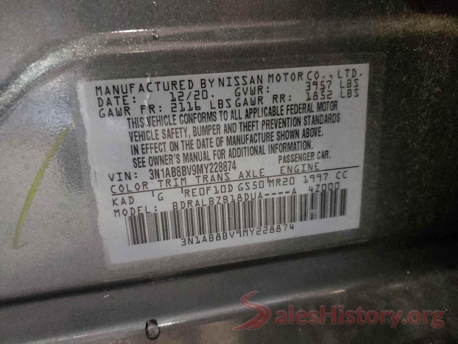 3N1AB8BV9MY228874 2021 NISSAN SENTRA