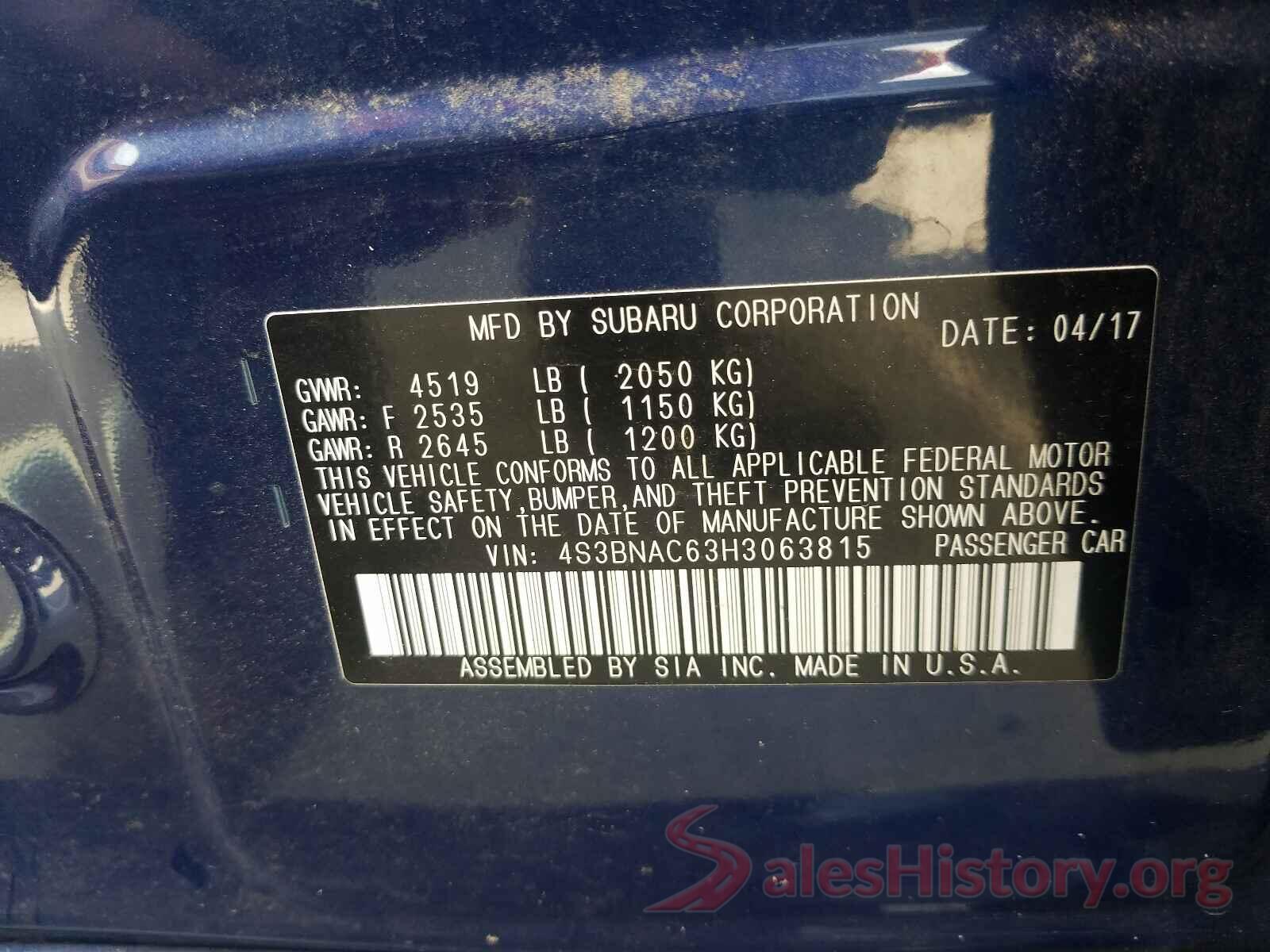 4S3BNAC63H3063815 2017 SUBARU LEGACY