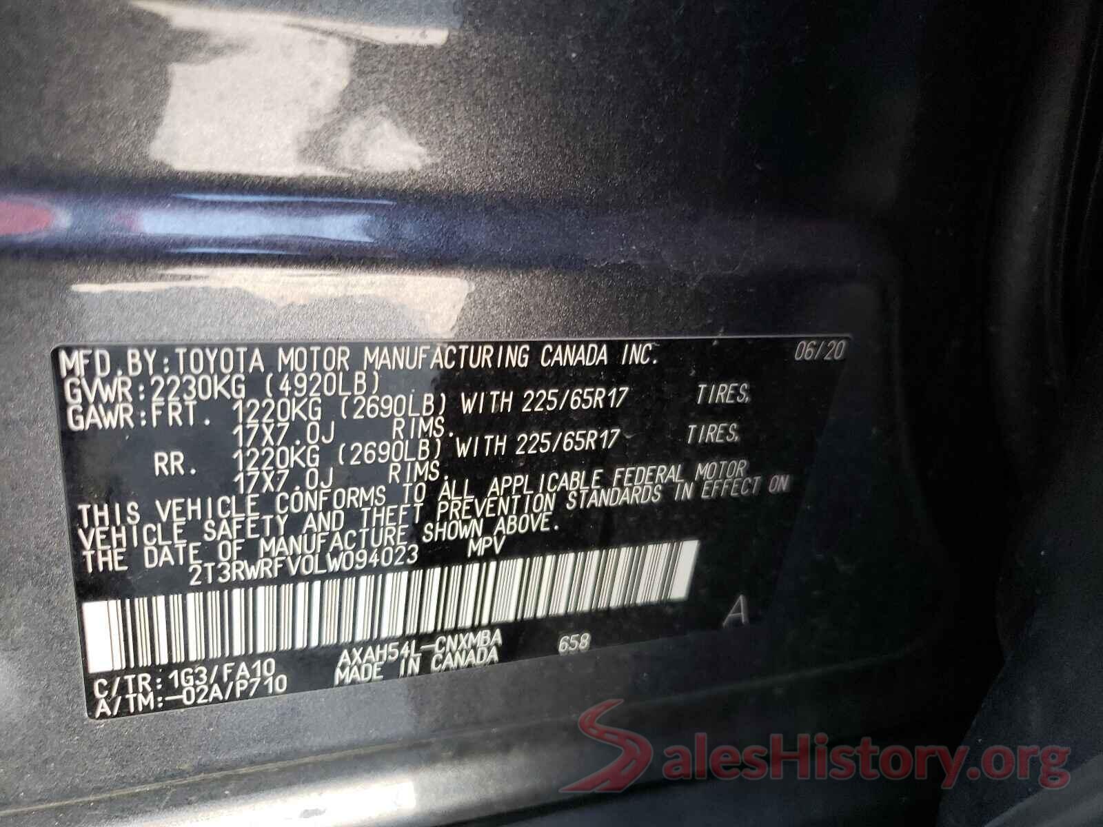 2T3RWRFV0LW094023 2020 TOYOTA RAV4