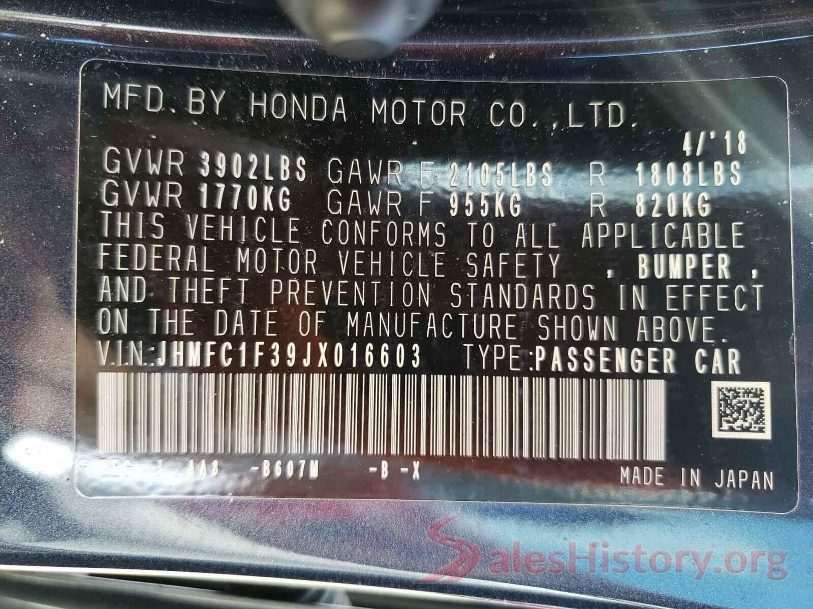 JHMFC1F39JX016603 2018 HONDA CIVIC