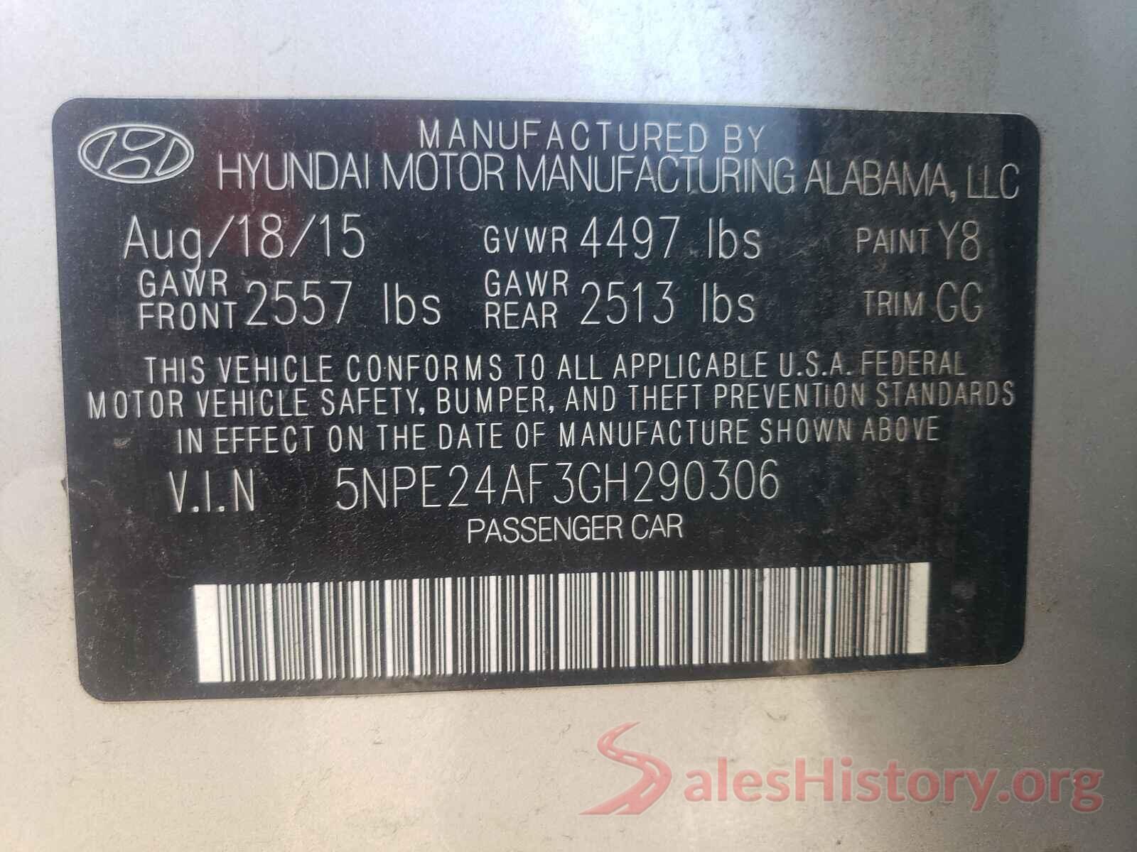 5NPE24AF3GH290306 2016 HYUNDAI SONATA