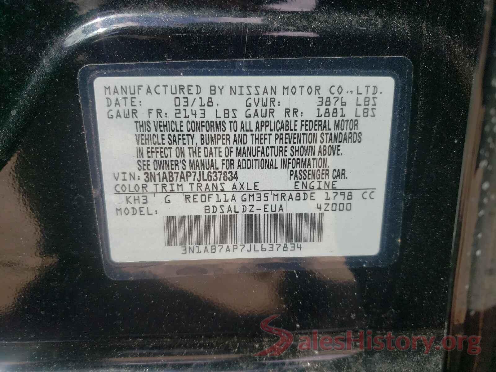 3N1AB7AP7JL637834 2018 NISSAN SENTRA