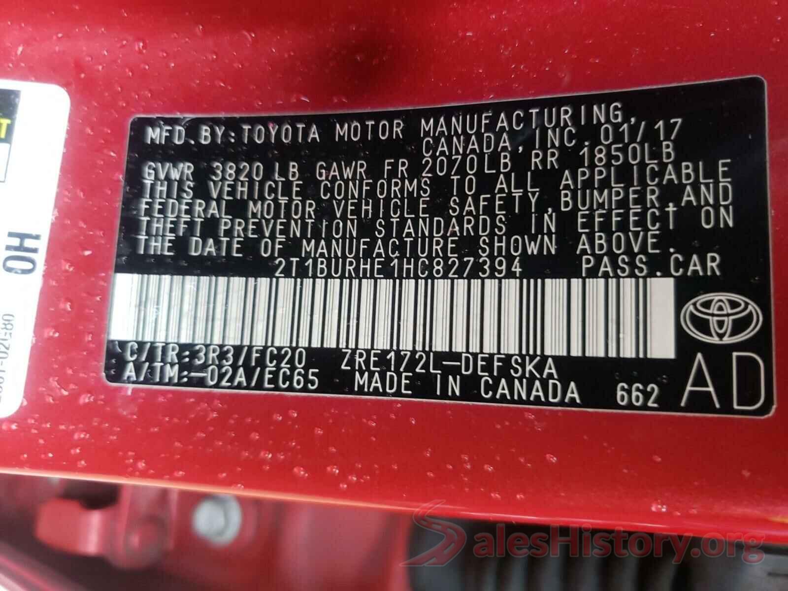 2T1BURHE1HC827394 2017 TOYOTA COROLLA