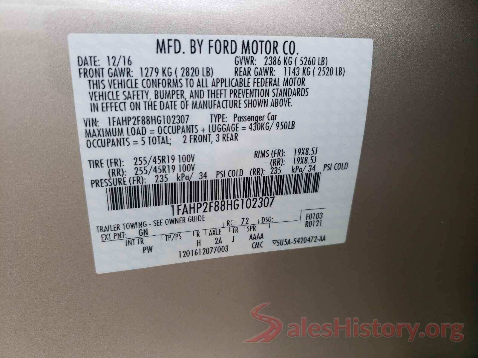 1FAHP2F88HG102307 2017 FORD TAURUS