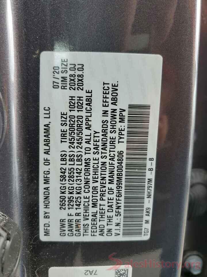 5FNYF6H99MB004806 2021 HONDA PILOT