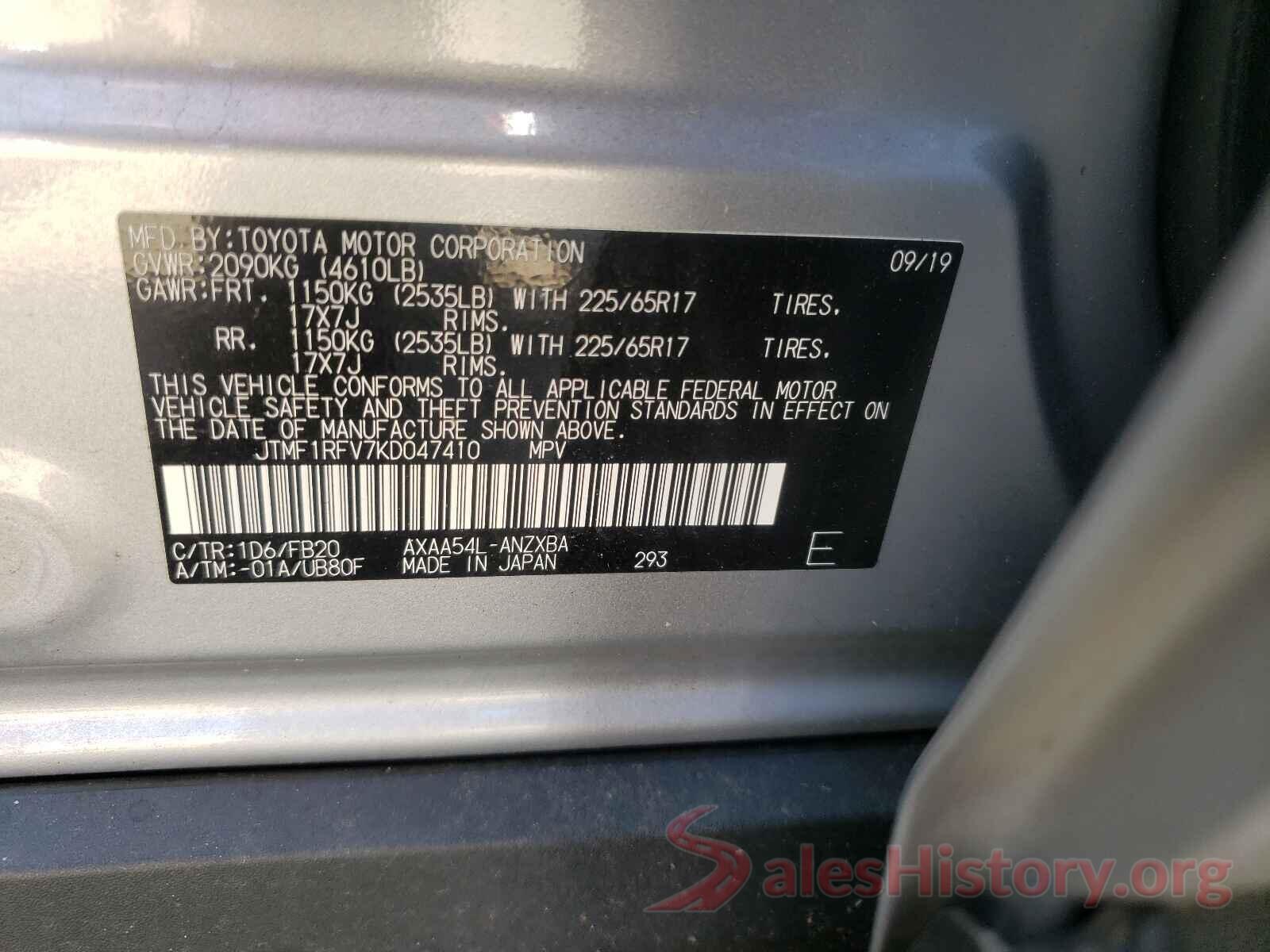 JTMF1RFV7KD047410 2019 TOYOTA RAV4