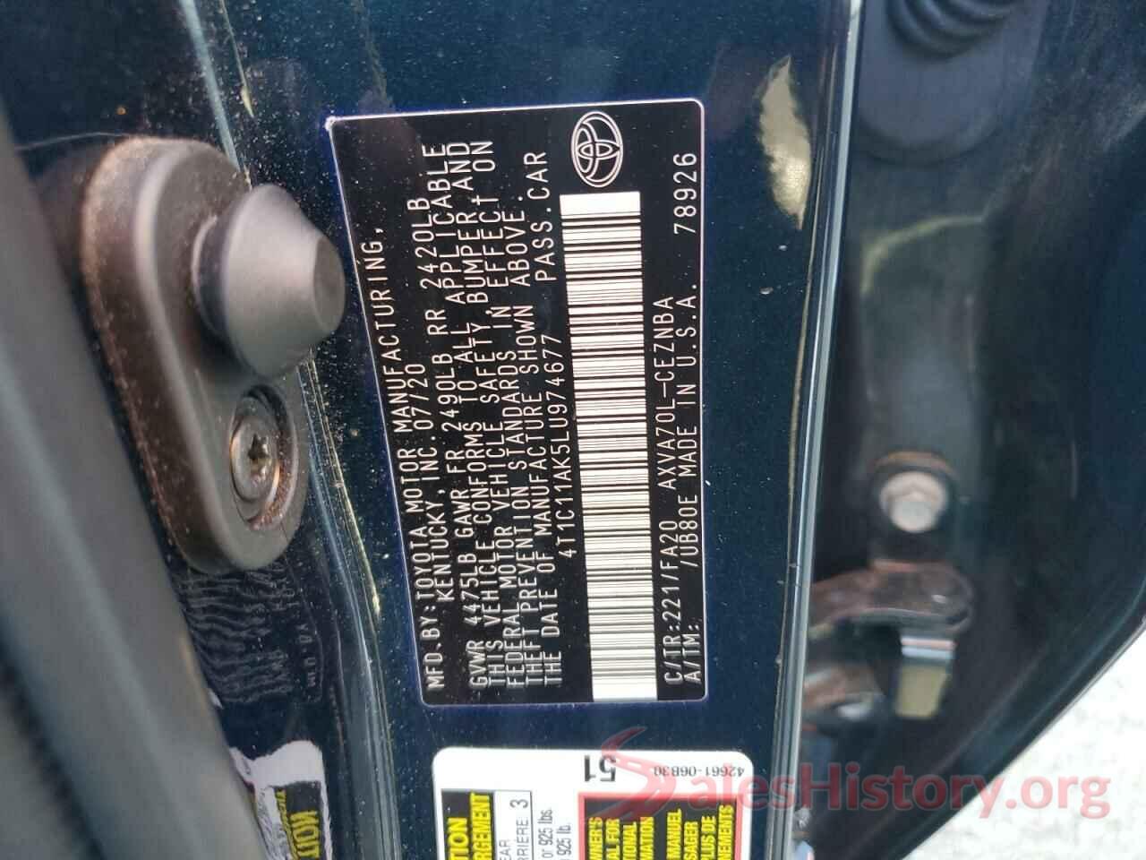 4T1C11AK5LU974677 2020 TOYOTA CAMRY