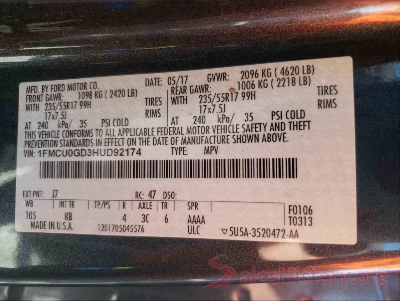 1FMCU0GD3HUD92174 2017 FORD ESCAPE