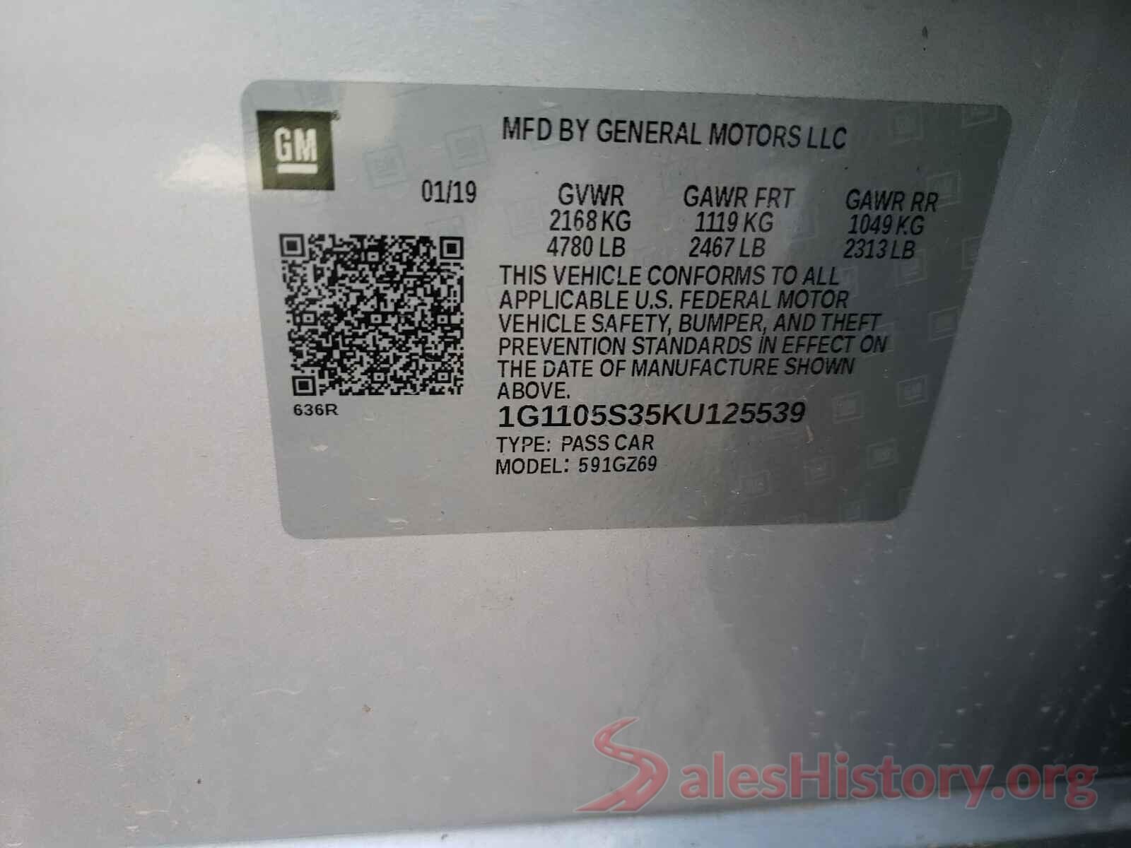 1G1105S35KU125539 2019 CHEVROLET IMPALA