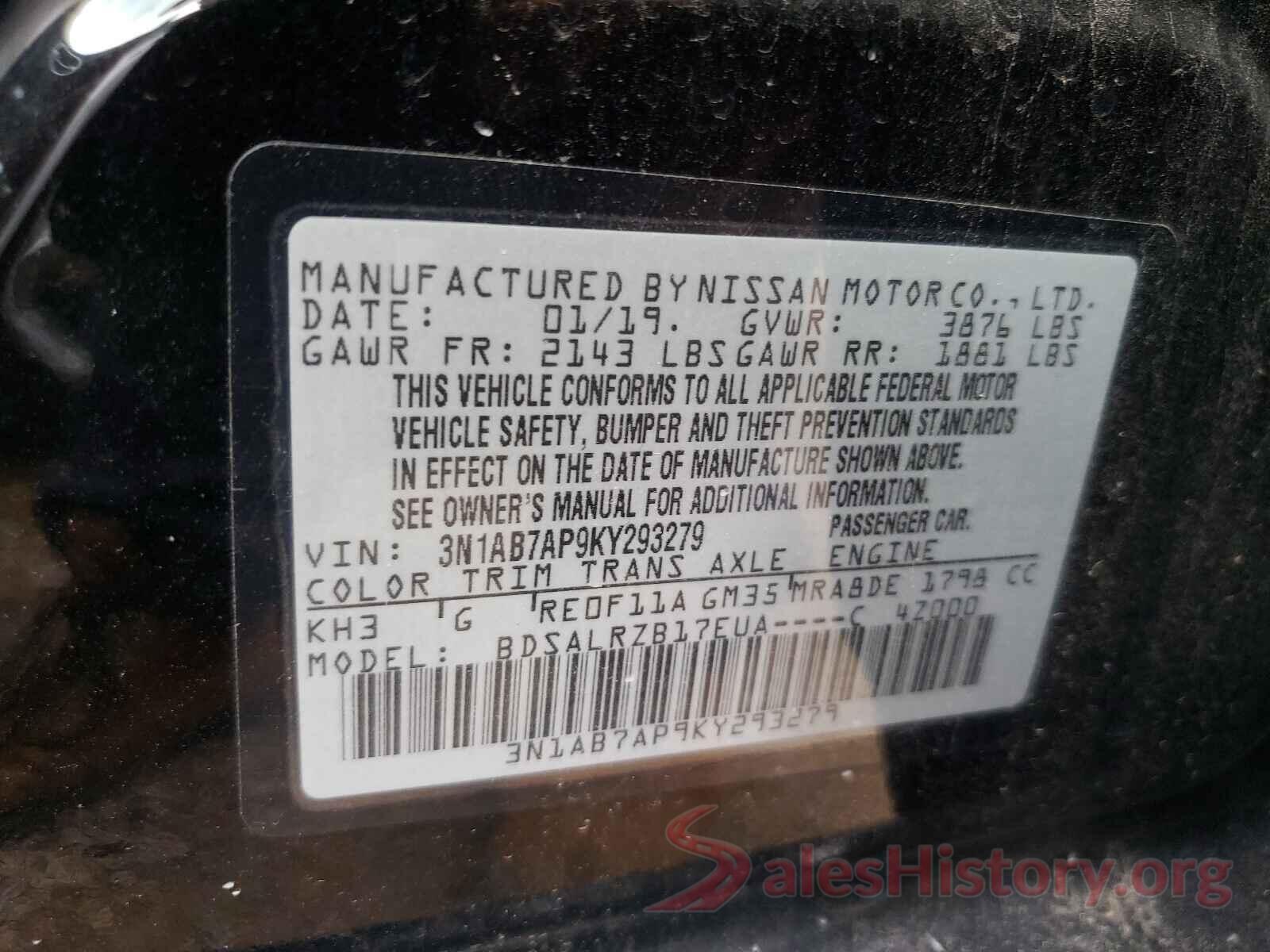 3N1AB7AP9KY293279 2019 NISSAN SENTRA