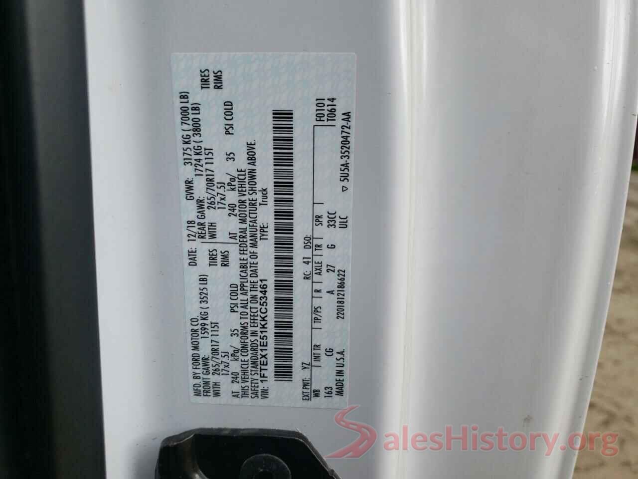 1FTEX1E51KKC53461 2019 FORD F-150