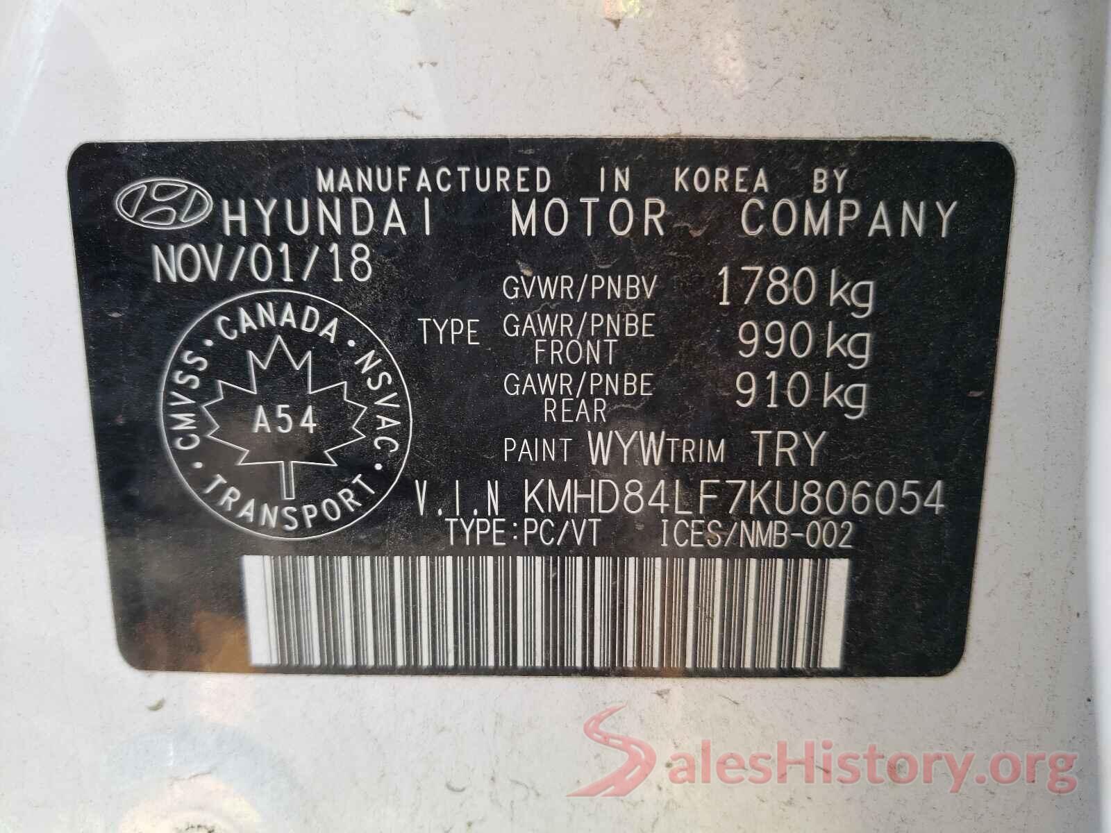 KMHD84LF7KU806054 2019 HYUNDAI ELANTRA