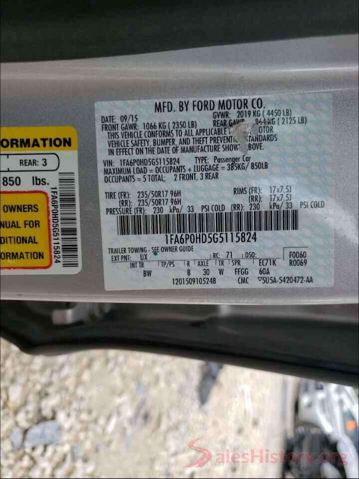 1FA6P0HD5G5115824 2016 FORD FUSION