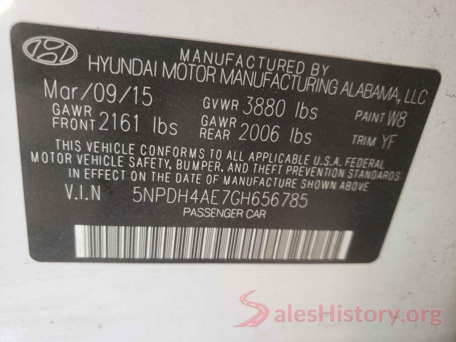 5NPDH4AE7GH656785 2016 HYUNDAI ELANTRA