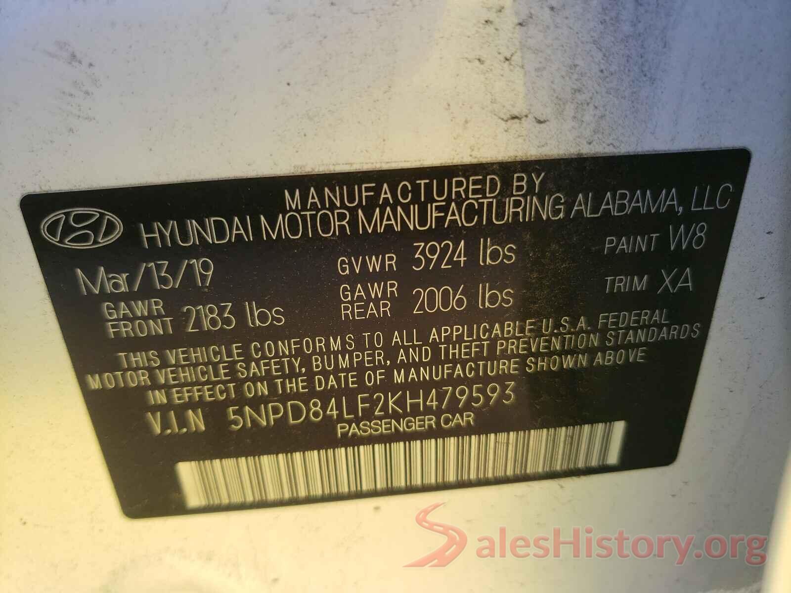 5NPD84LF2KH479593 2019 HYUNDAI ELANTRA