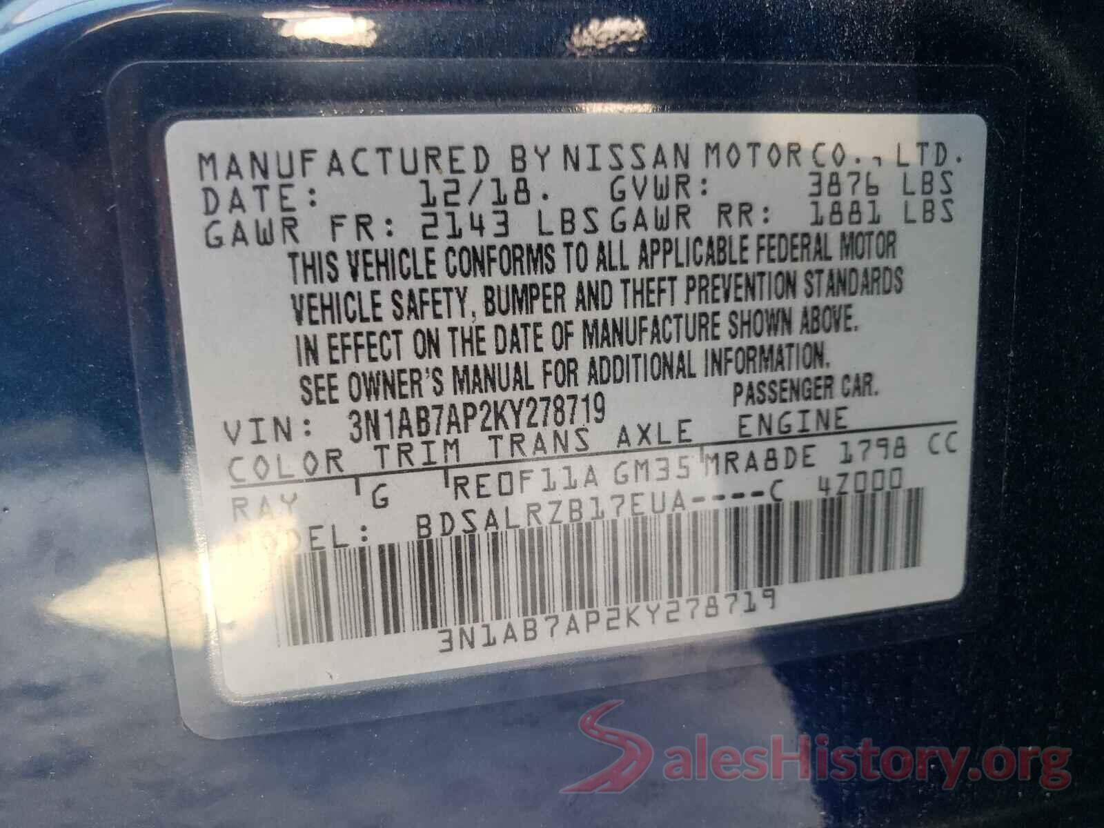 3N1AB7AP2KY278719 2019 NISSAN SENTRA