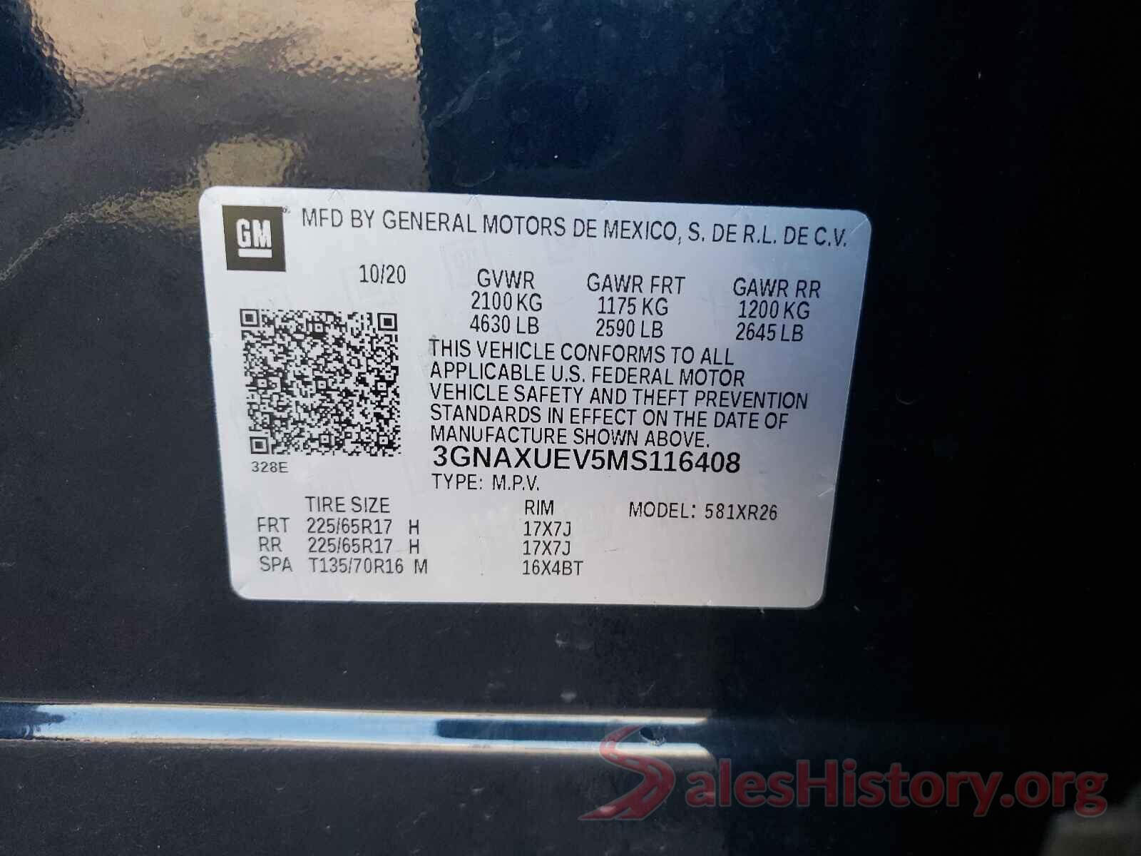 3GNAXUEV5MS116408 2021 CHEVROLET EQUINOX