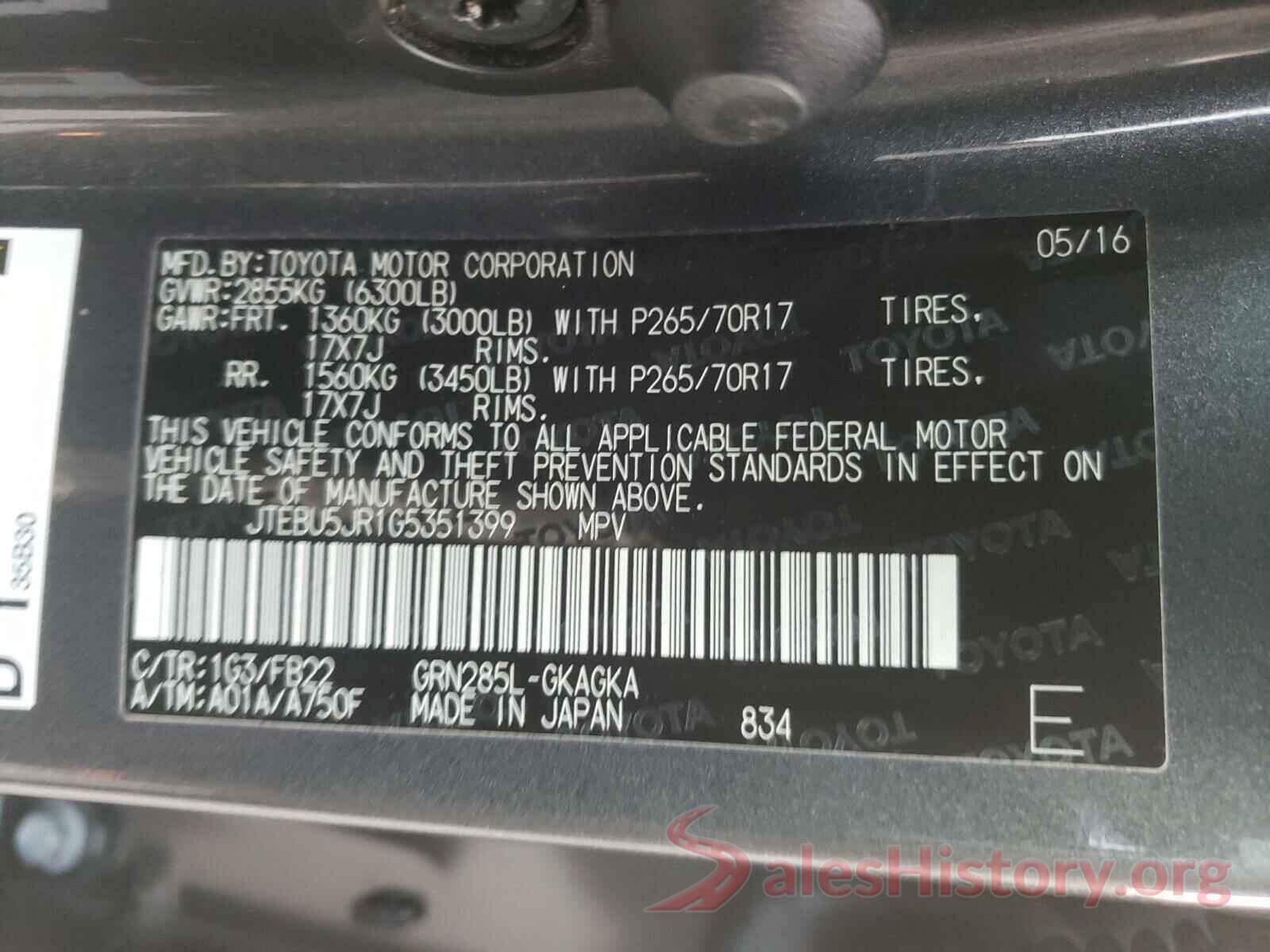 JTEBU5JR1G5351399 2016 TOYOTA 4RUNNER