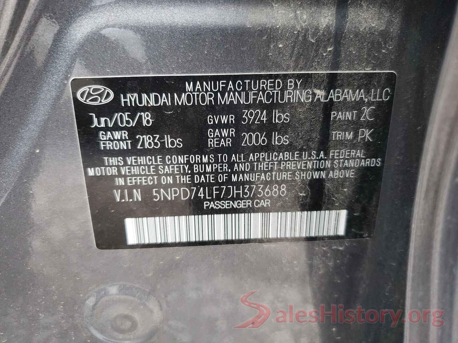 5NPD74LF7JH373688 2018 HYUNDAI ELANTRA