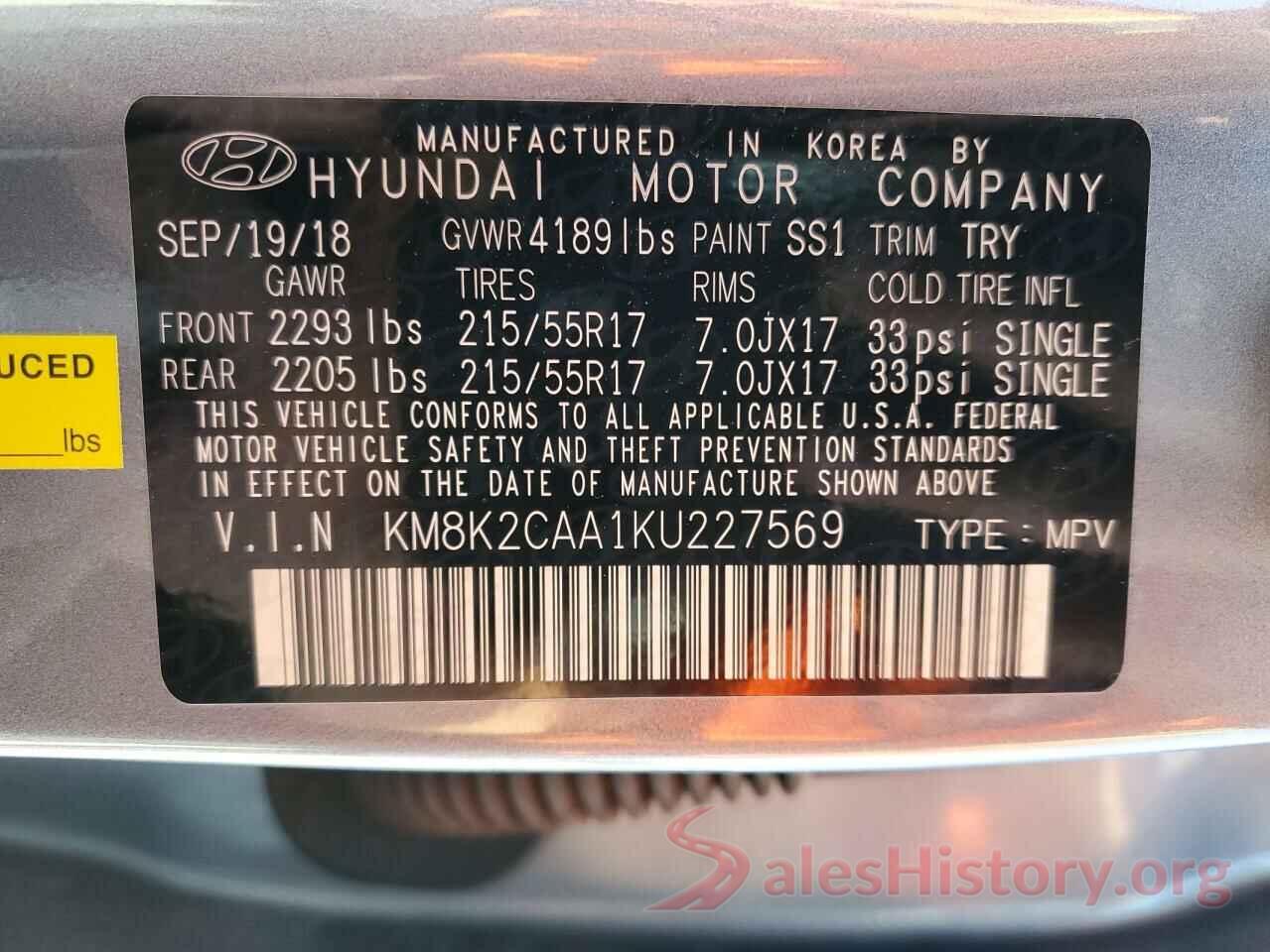 KM8K2CAA1KU227569 2019 HYUNDAI KONA