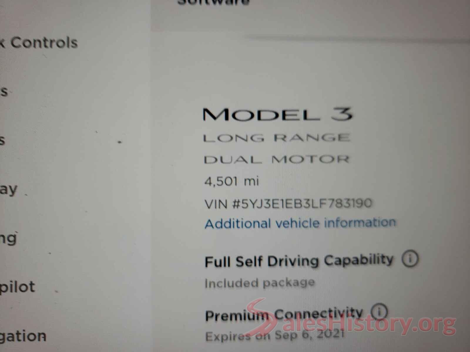 5YJ3E1EB3LF783190 2020 TESLA MODEL 3