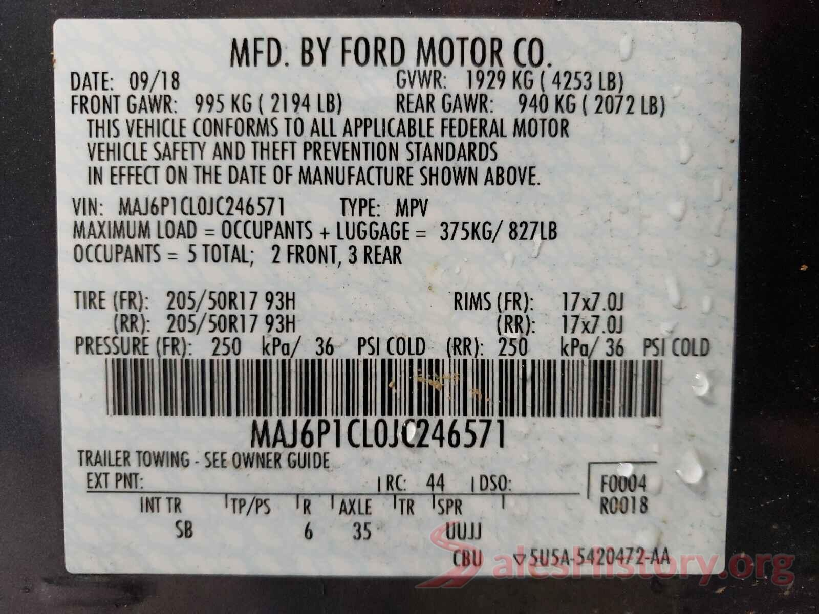 MAJ6P1CL0JC246571 2018 FORD ALL OTHER