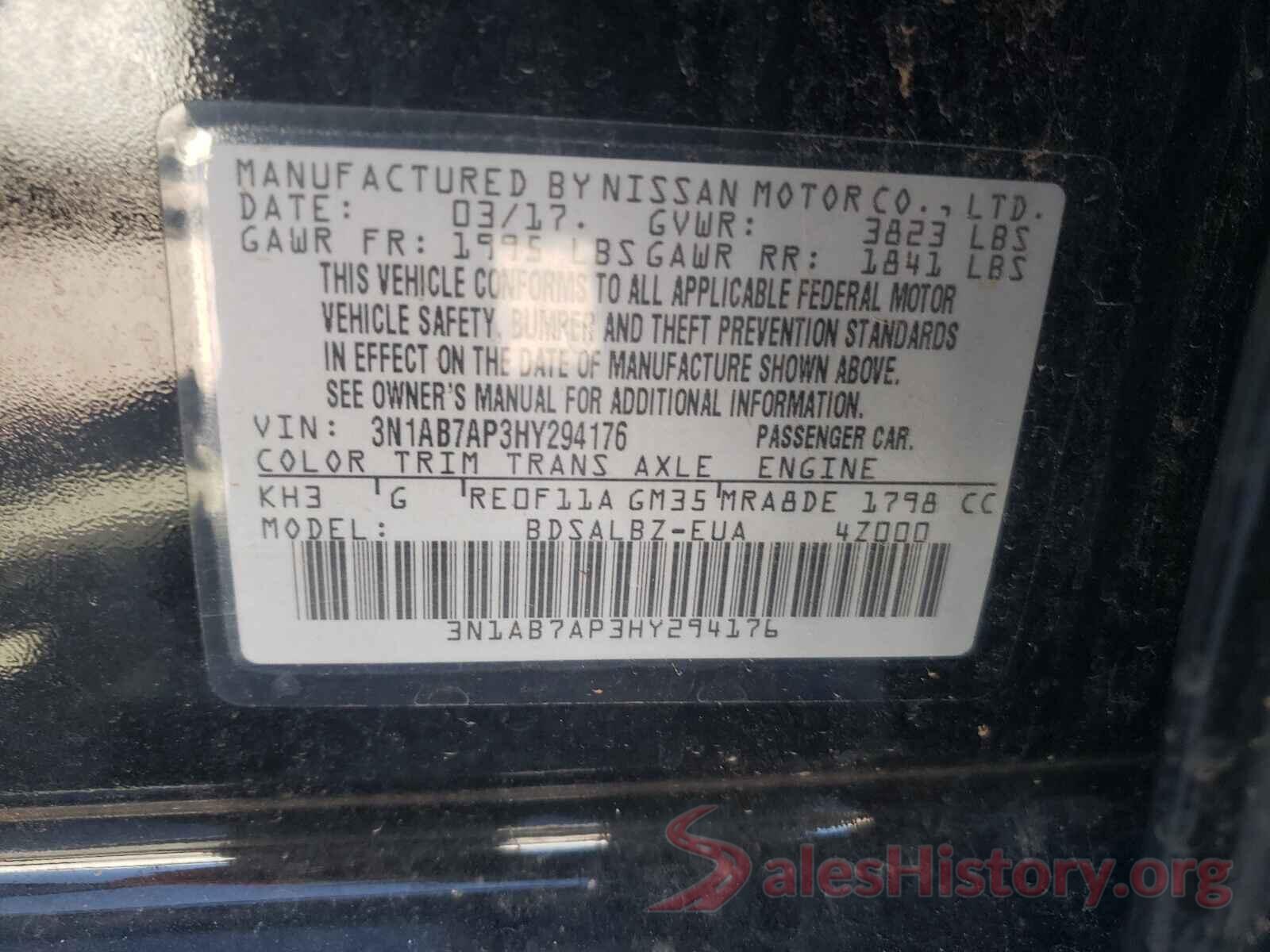 3N1AB7AP3HY294176 2017 NISSAN SENTRA