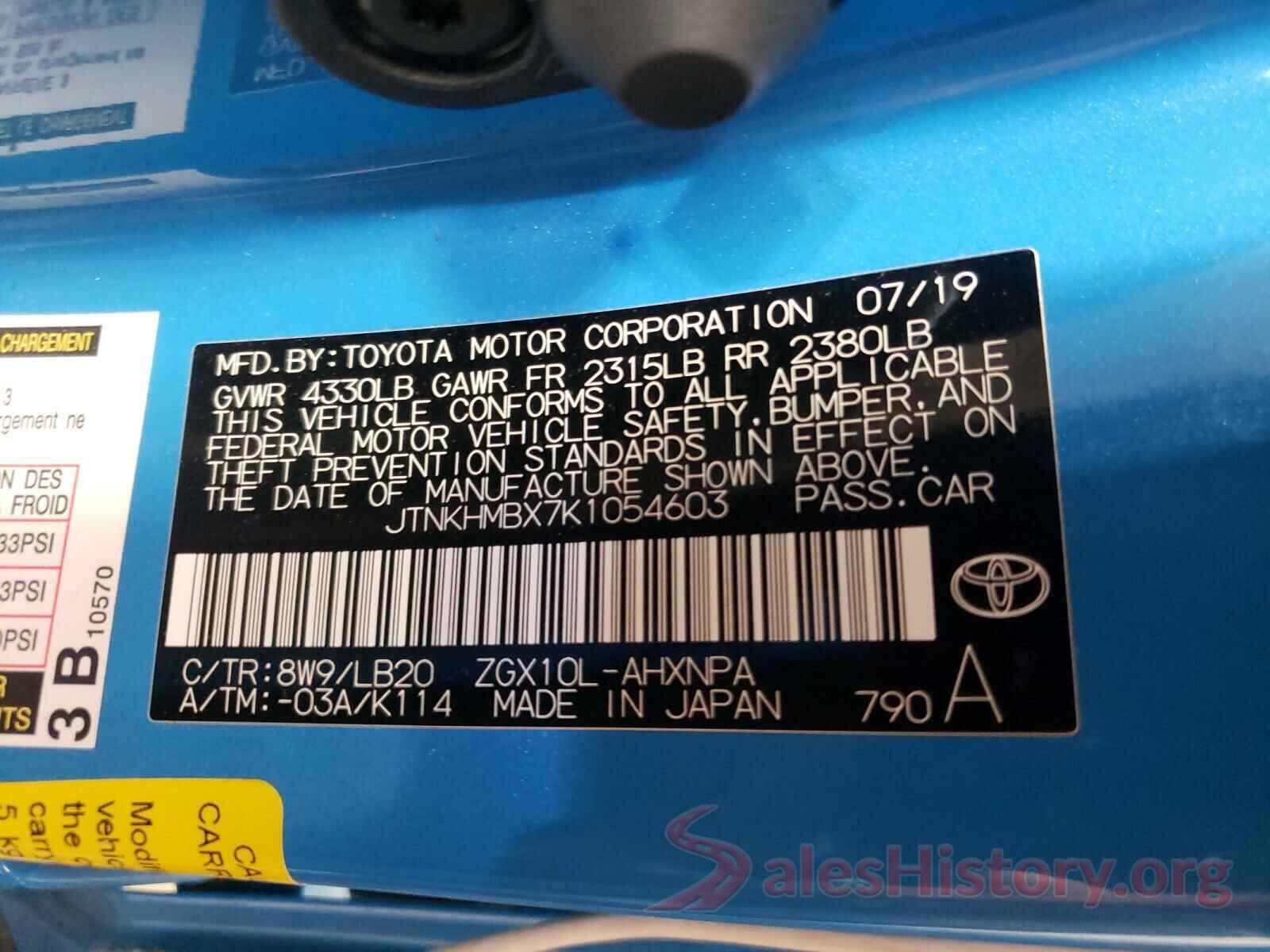 JTNKHMBX7K1054603 2019 TOYOTA C-HR