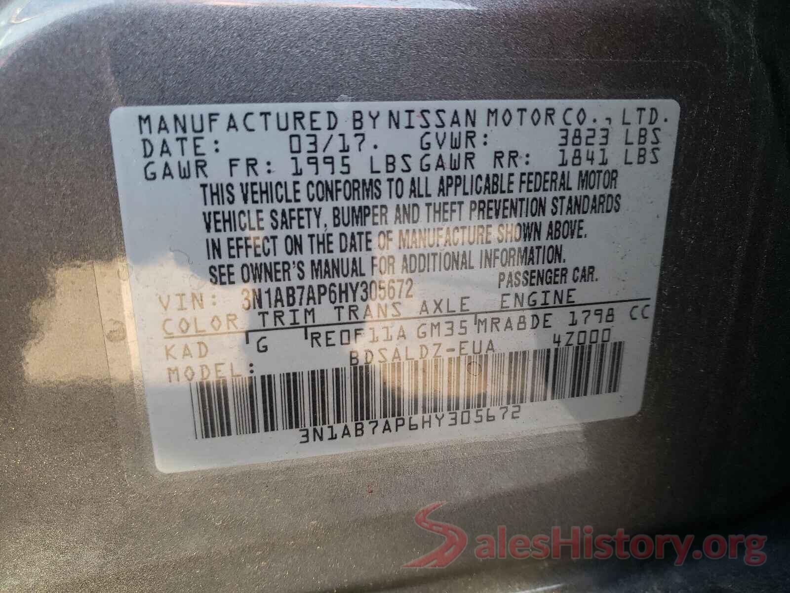 3N1AB7AP6HY305672 2017 NISSAN SENTRA