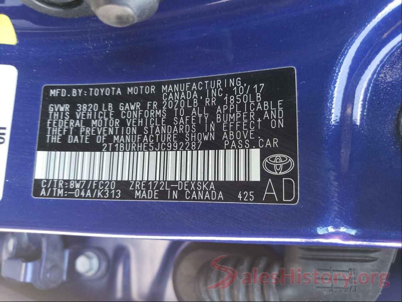 2T1BURHE5JC992287 2018 TOYOTA COROLLA