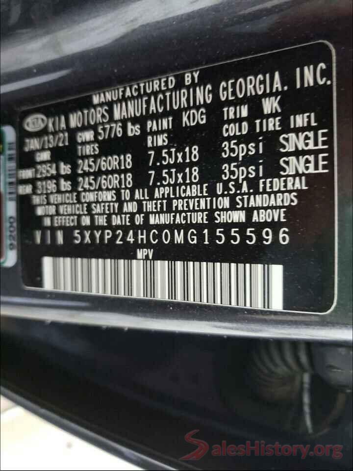 5XYP24HC0MG155596 2021 KIA TELLURIDE