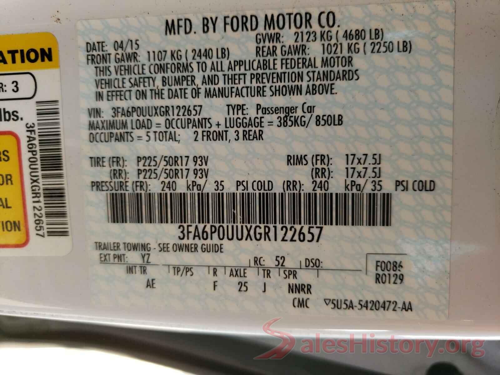 3FA6P0UUXGR122657 2016 FORD FUSION