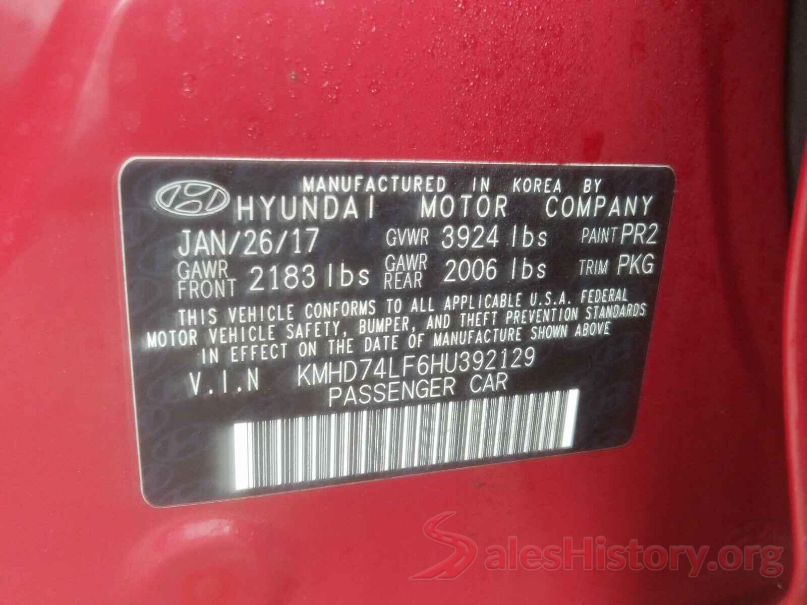 KMHD74LF6HU392129 2017 HYUNDAI ELANTRA