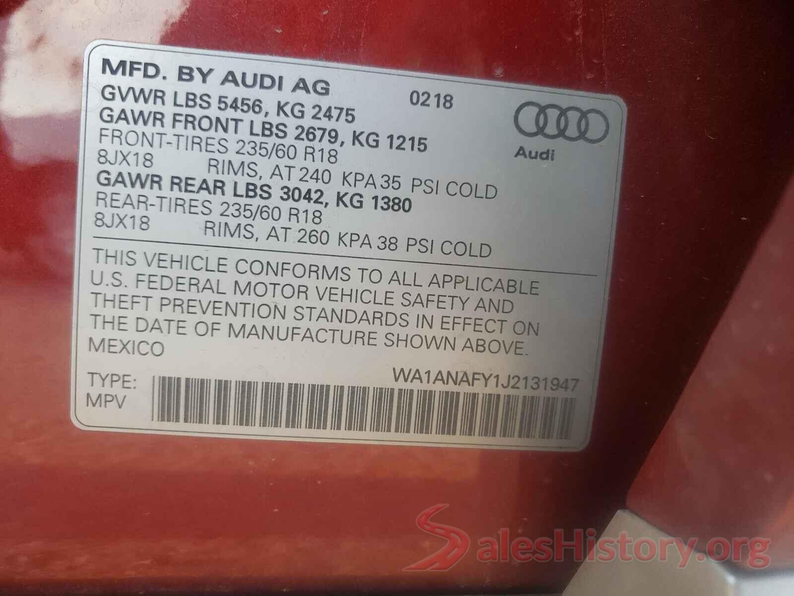 WA1ANAFY1J2131947 2018 AUDI Q5