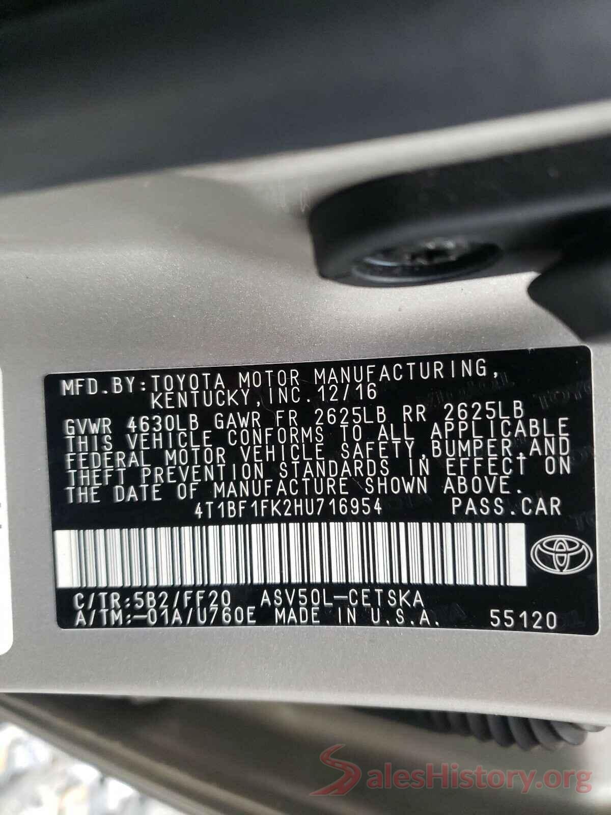 4T1BF1FK2HU716954 2017 TOYOTA CAMRY