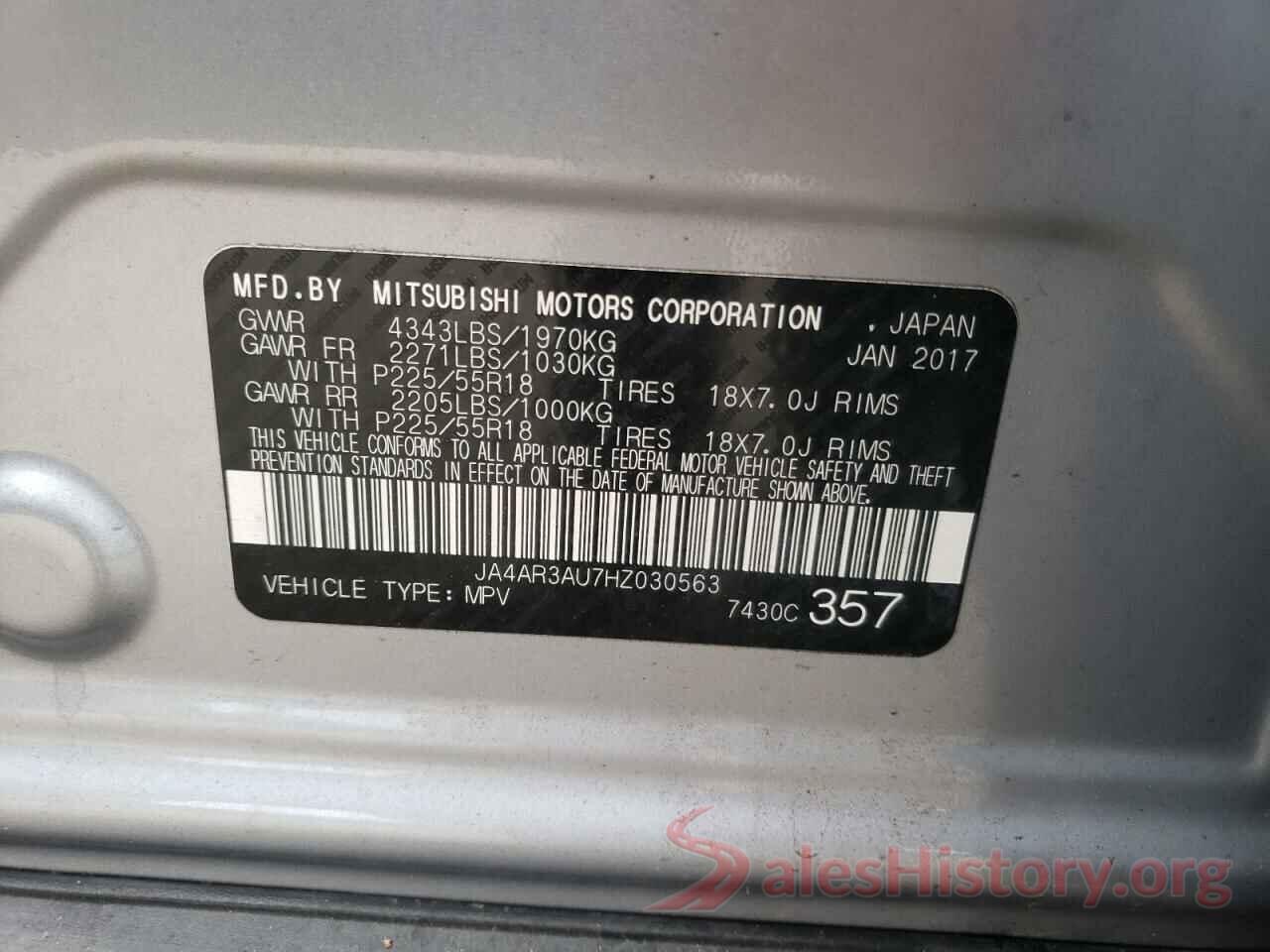 JA4AR3AU7HZ030563 2017 MITSUBISHI OUTLANDER