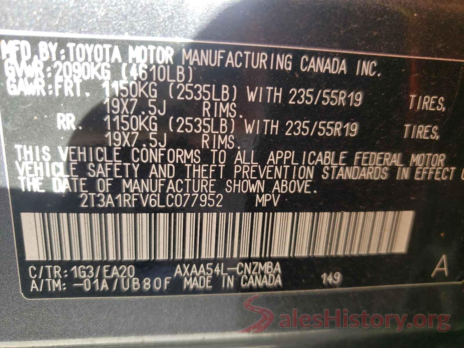 2T3A1RFV6LC077952 2020 TOYOTA RAV4