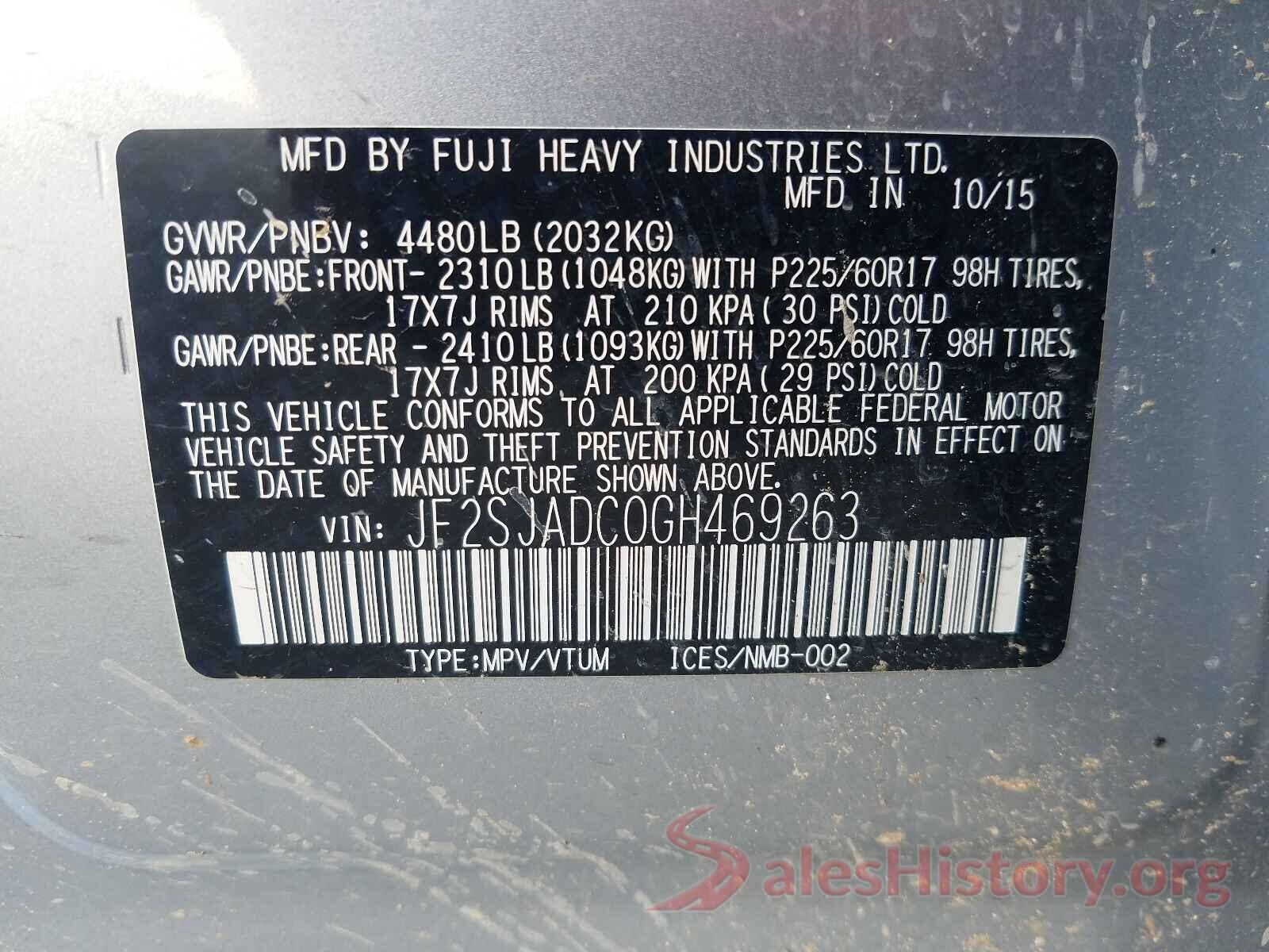 JF2SJADC0GH469263 2016 SUBARU FORESTER