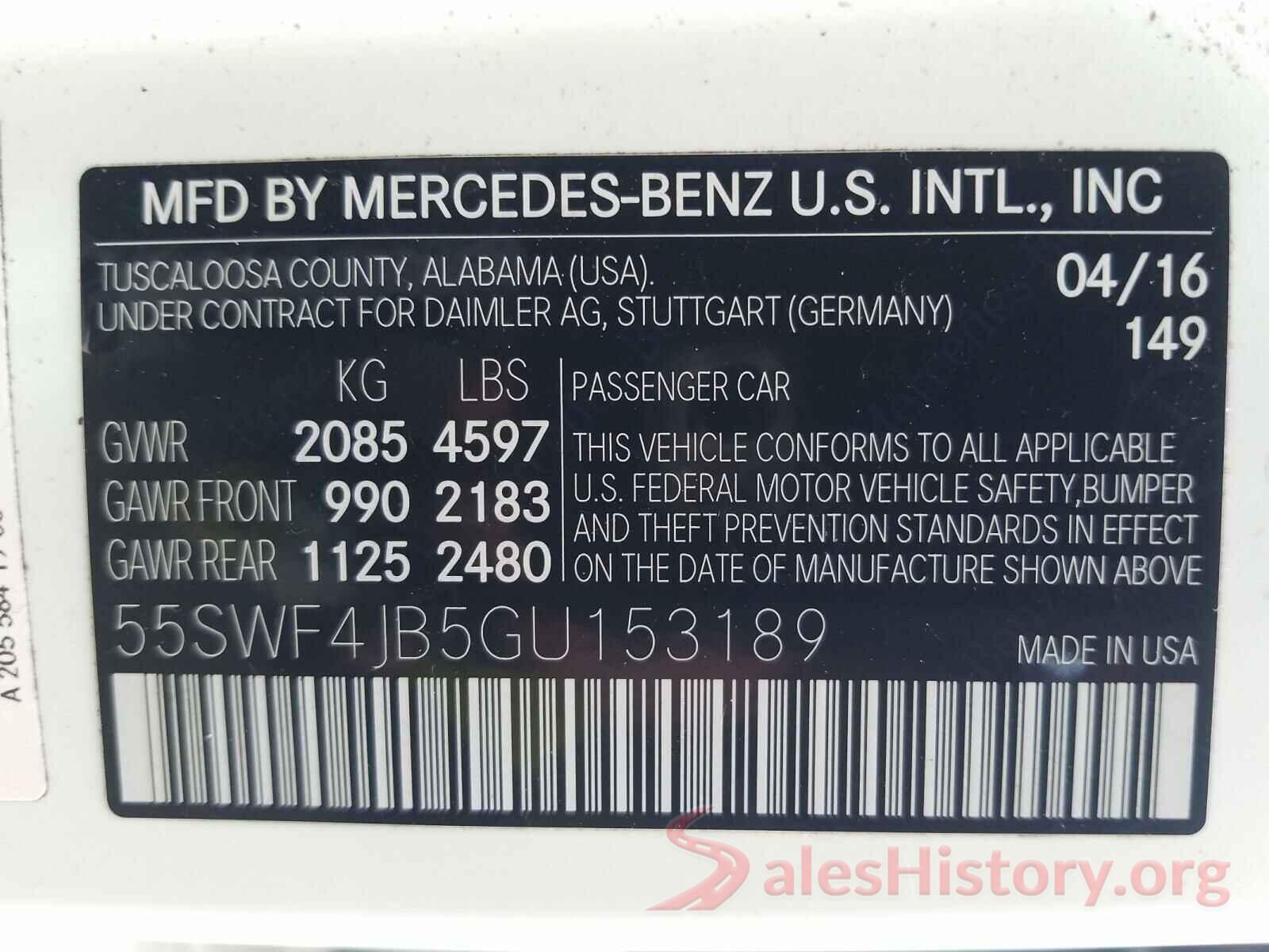 55SWF4JB5GU153189 2016 MERCEDES-BENZ C CLASS